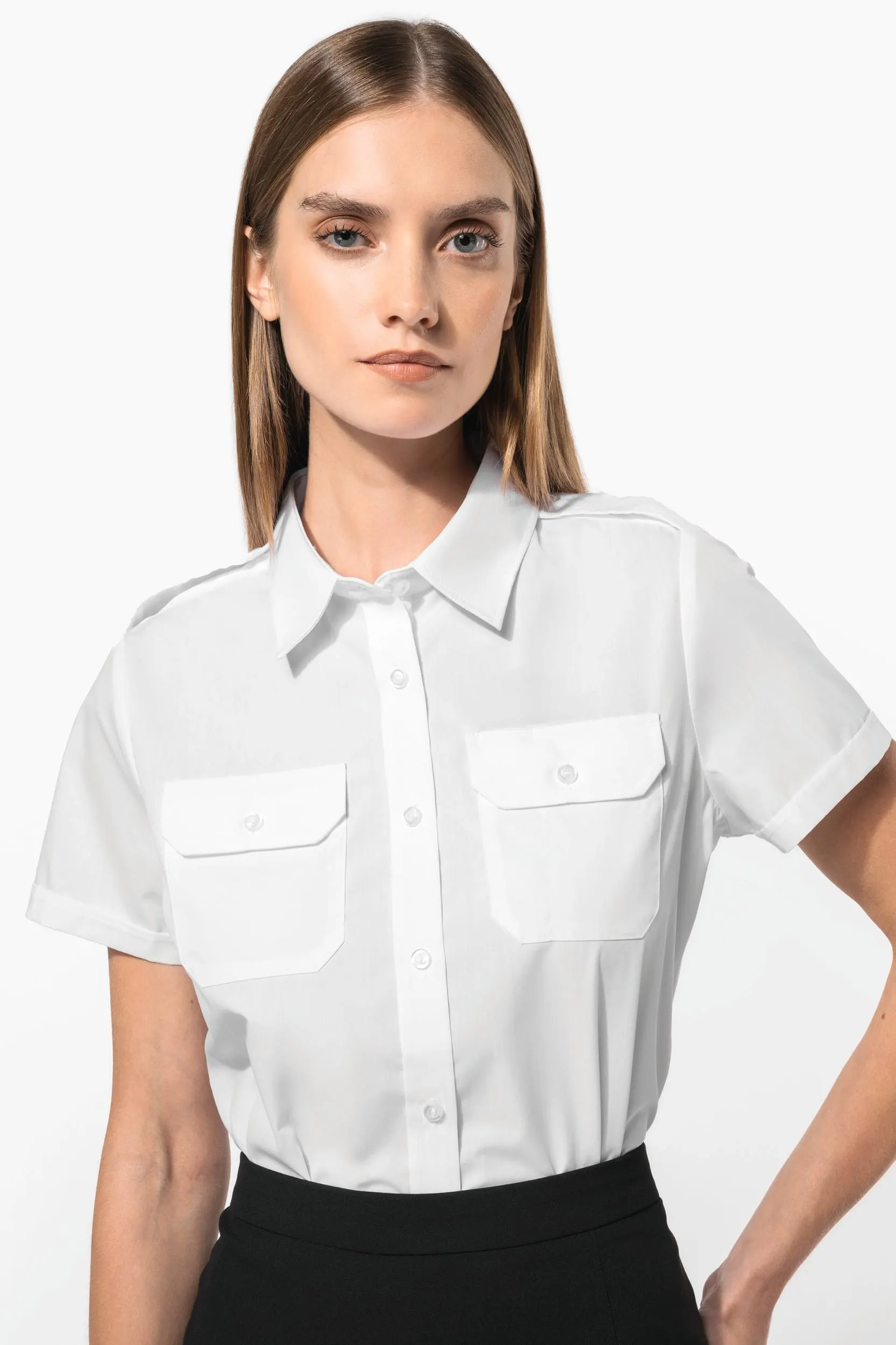 Camisa piloto manga corta mujer