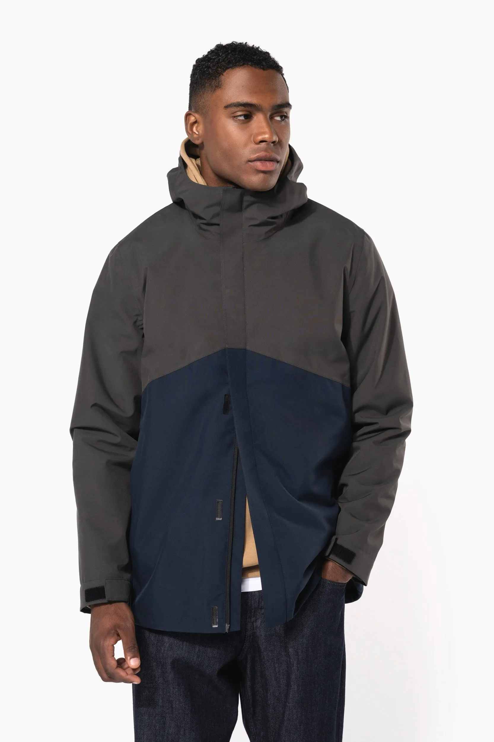 Parka 3 en 1 impermeable con capucha bicolor unisex