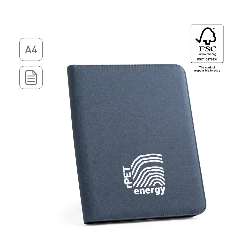 EMERGE FOLDER. Carpeta tamaño A4 hecha en poliéster reciclado (100% rPET) 300D con cremallera
