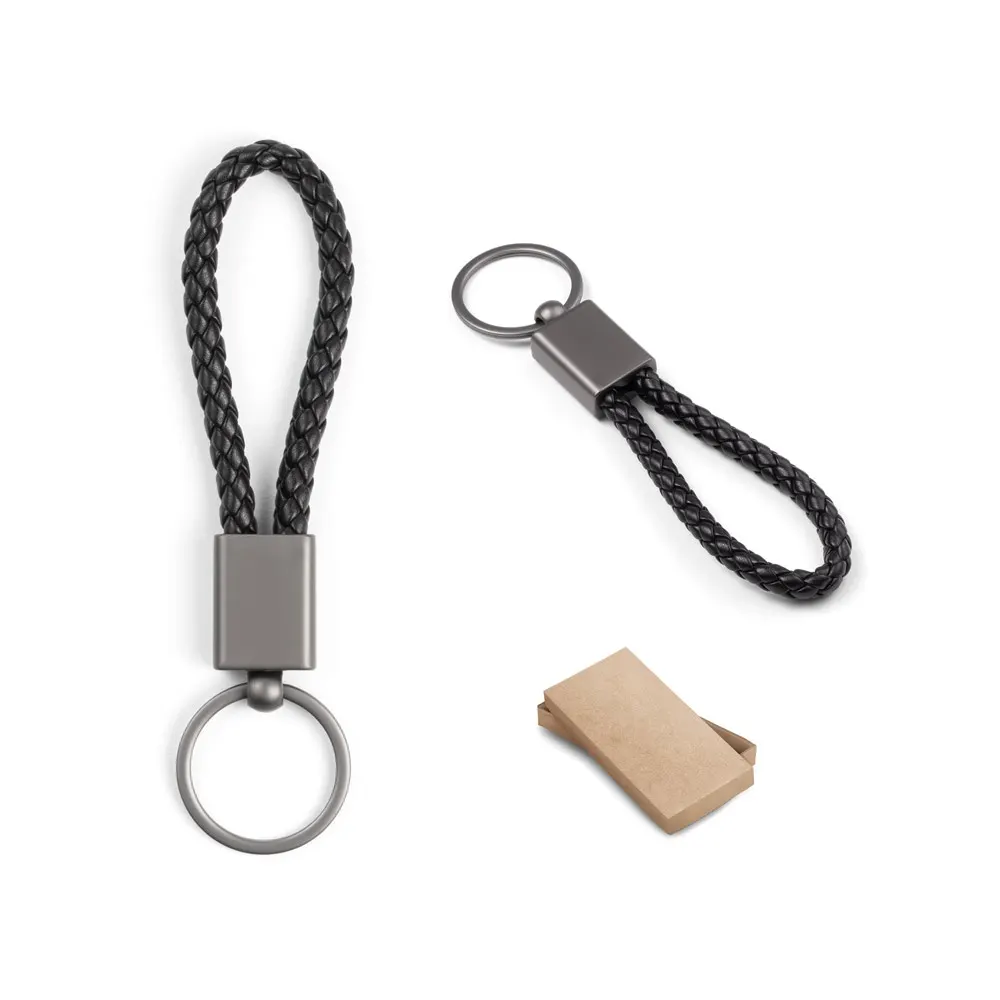 KETCHUM. Llavero rectangular con cordón de poliéster trenzado (21 % reciclado) y poliuretano (79 % reciclado)