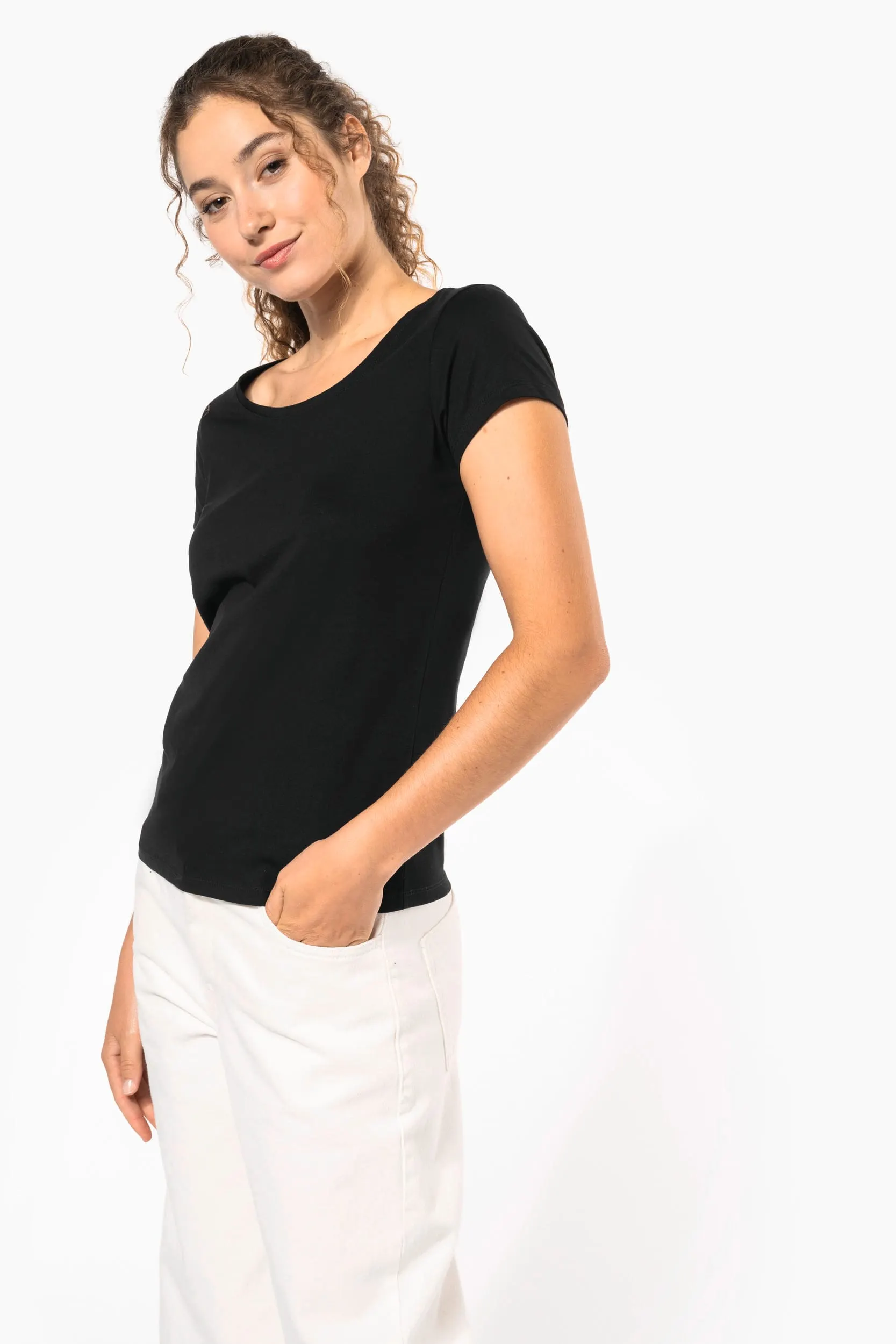 Camiseta manga corta cuello barco mujer