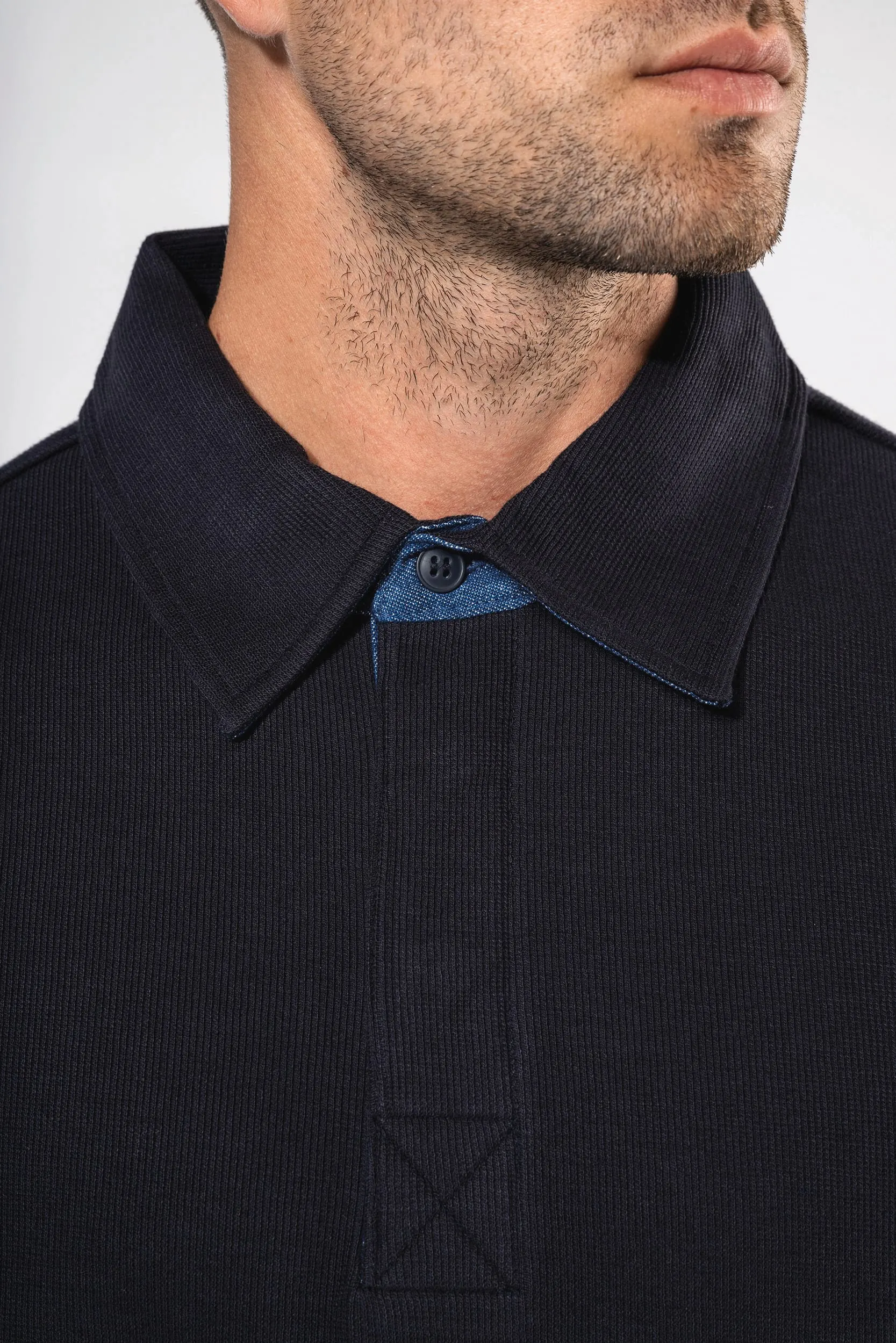 French rib - polo de canalé manga larga hombre