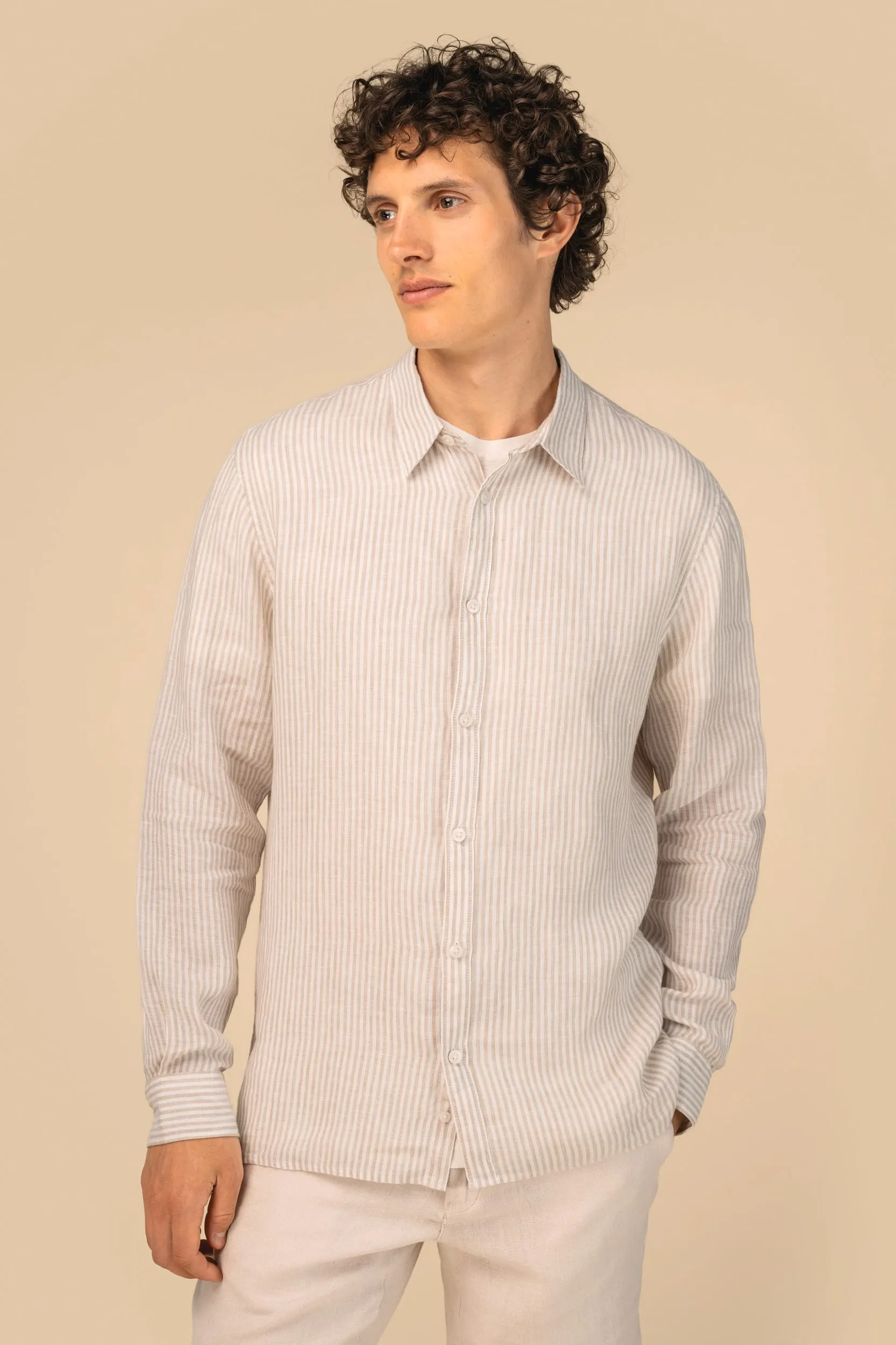 Camisa a rayas de lino para hombre