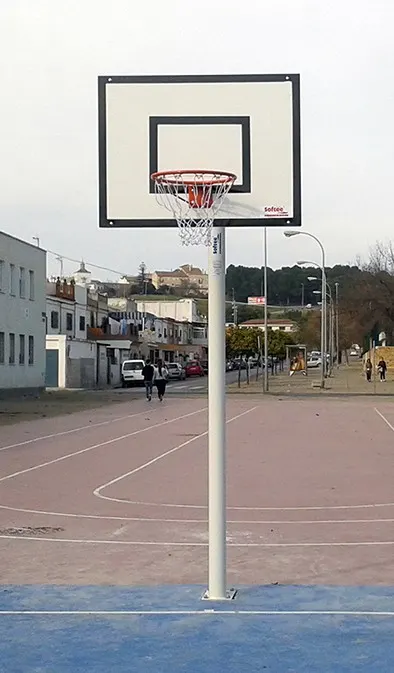 JUEGO CANASTAS MINIBASKET MONOTUBO NEW TUBO 114 MM FIJAS  CON BASE PARA ANCLAJE-SIN TABLERO, ARO