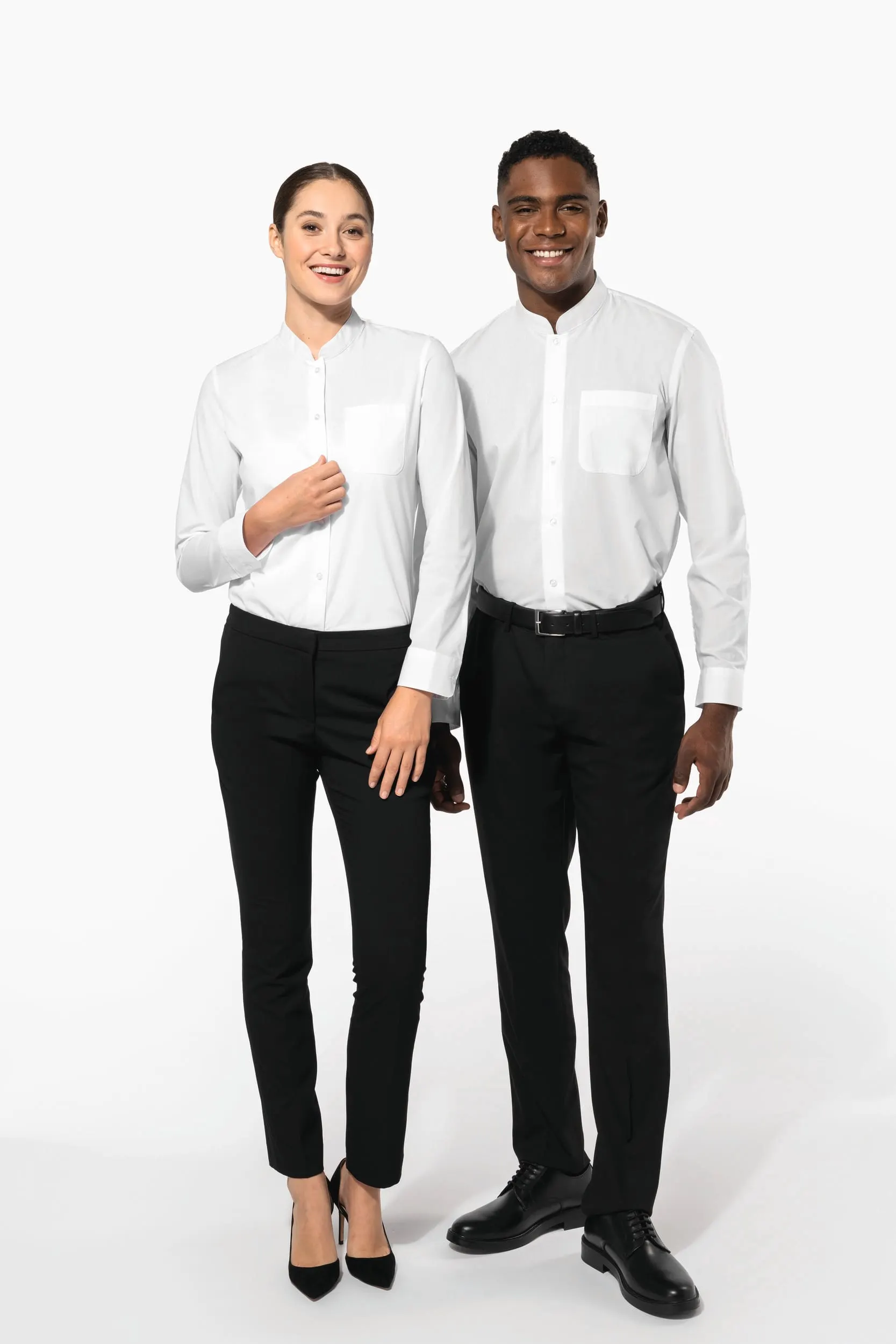 Camisa cuello mao manga larga mujer