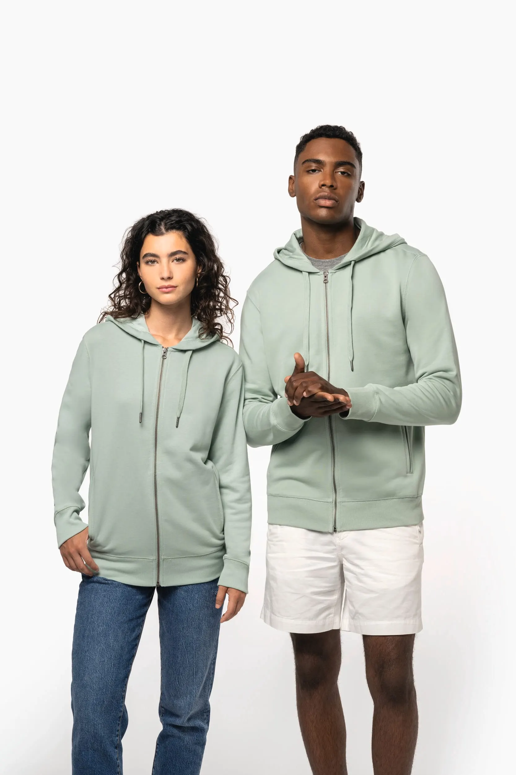 Sudadera ecorresponsable french terry con capucha y cremallera - Unisex