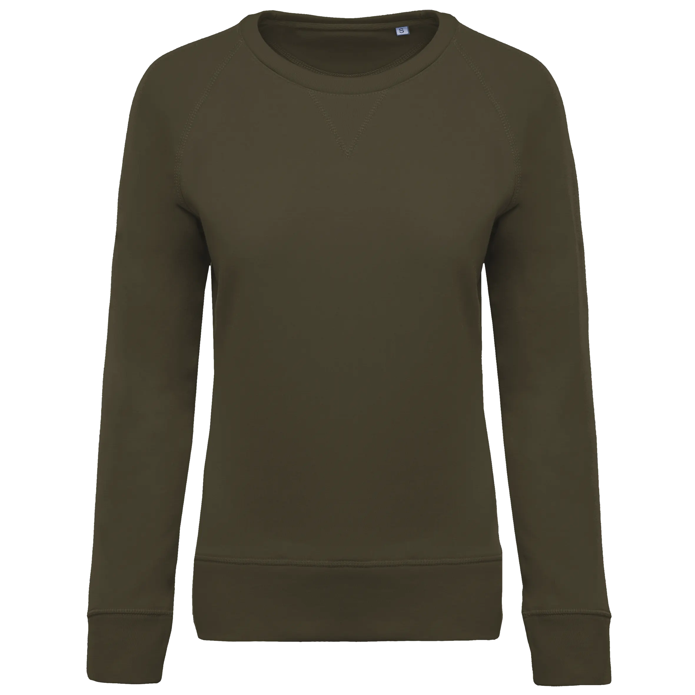 Sudadera algodón orgánico con cuello redondo y mangas raglan de mujer