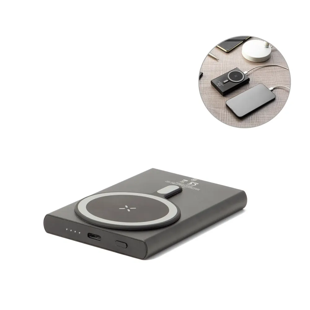 WRIGHT 5. Power bank magnético con carga ultrarrápida en aluminio reciclado y ABS reciclado 5'000 mAh