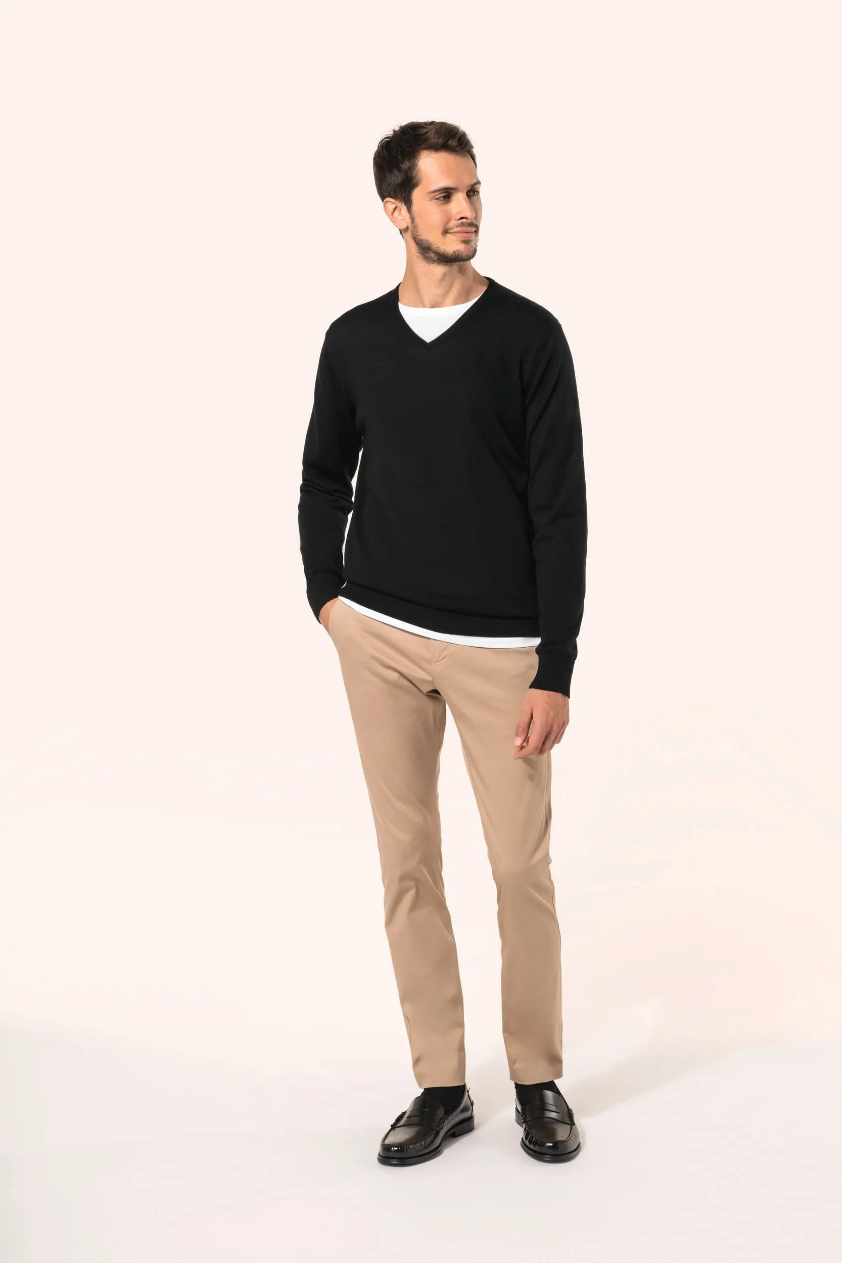 Jersey lana merina cuello de pico hombre