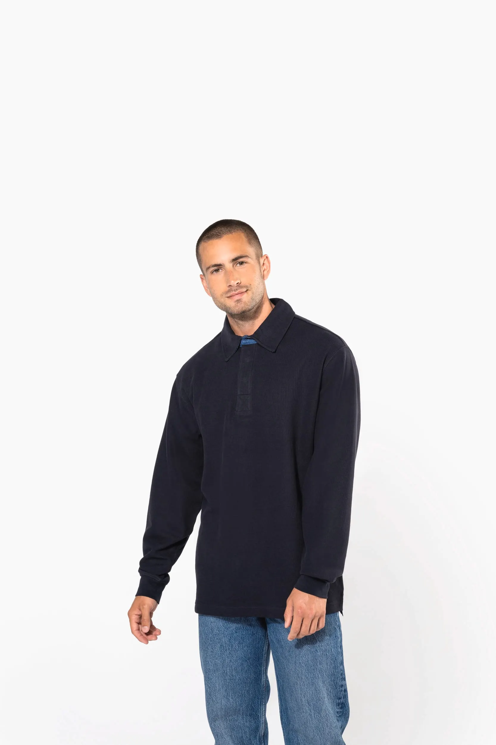 French rib - polo de canalé manga larga hombre