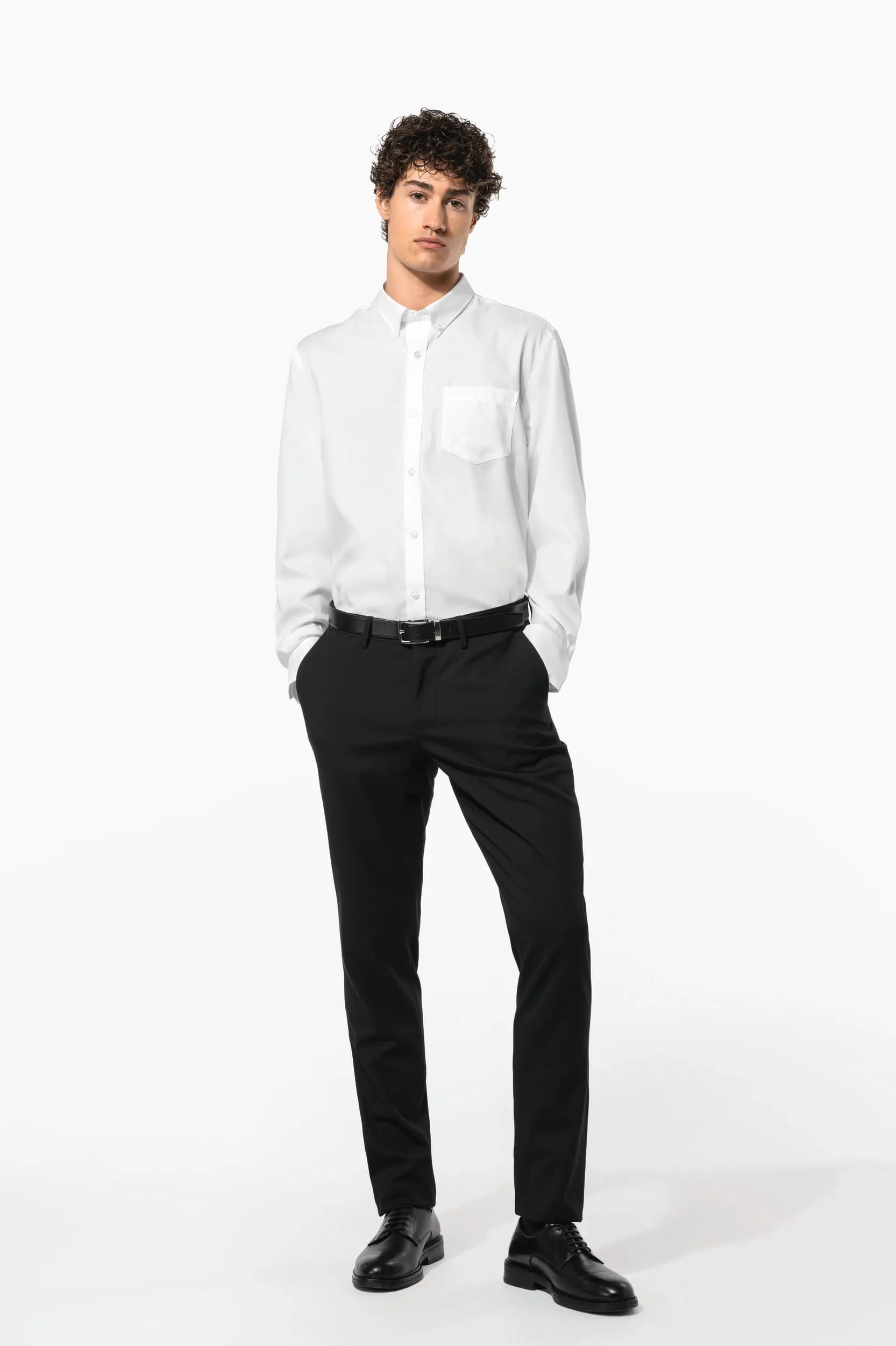 Camisa no-plancha manga larga hombre