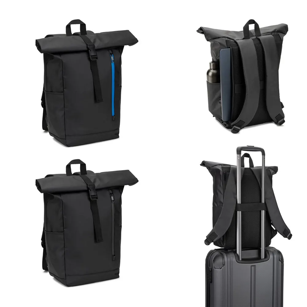 OSASCO BPACK. Mochila "roll top" con diseño de sistema de cierre que permite enrollar la parte superior para ajustarse al volumen de la mochila en poliéster reciclado 600D