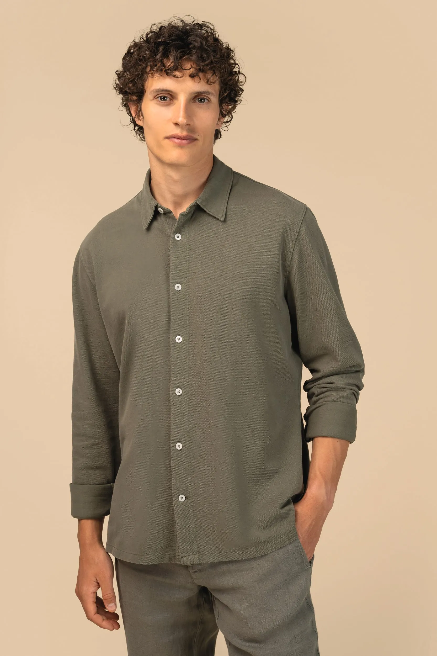 Camisa ecológica desteñida de punto piqué para hombre