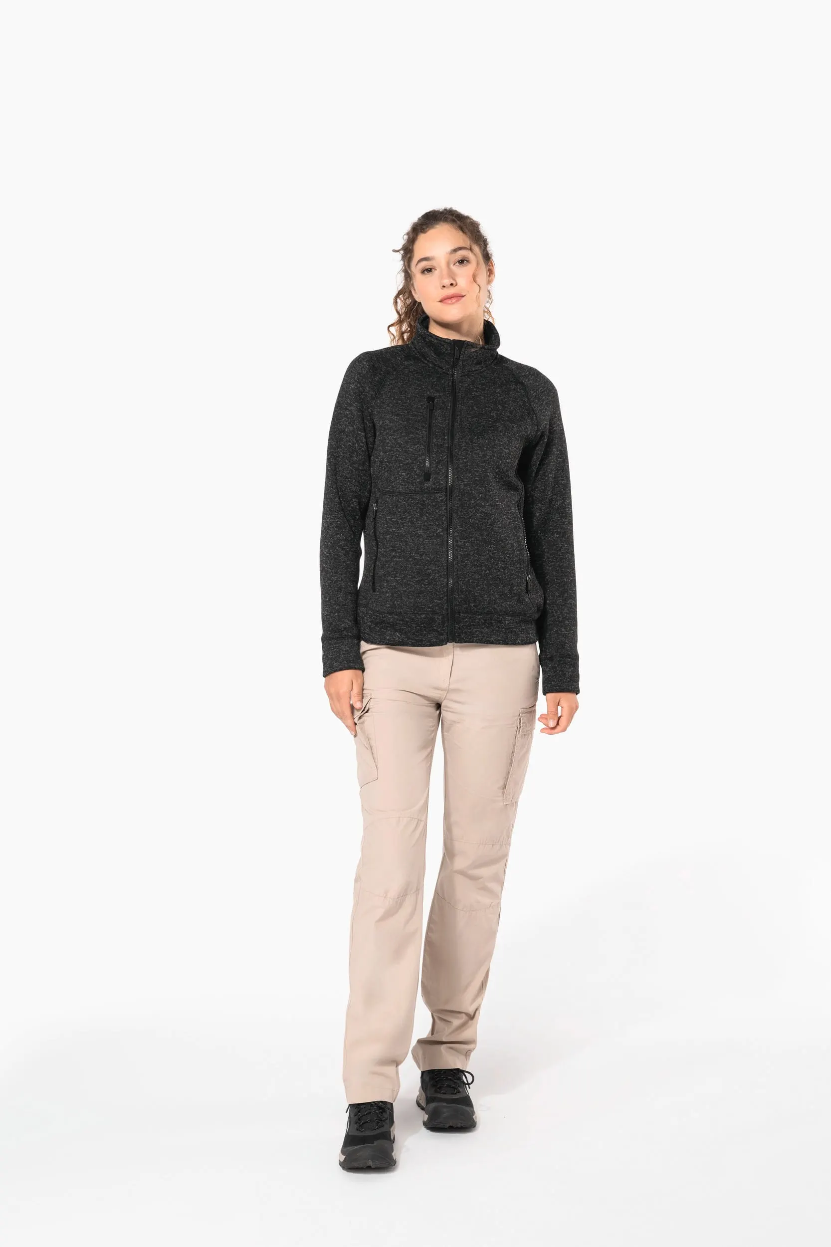 Chaqueta jaspeada con cremallera mujer