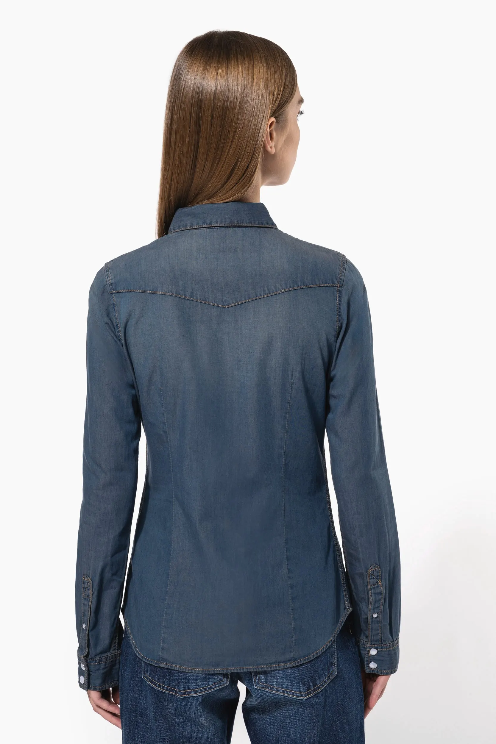 Camisa denim manga larga mujer
