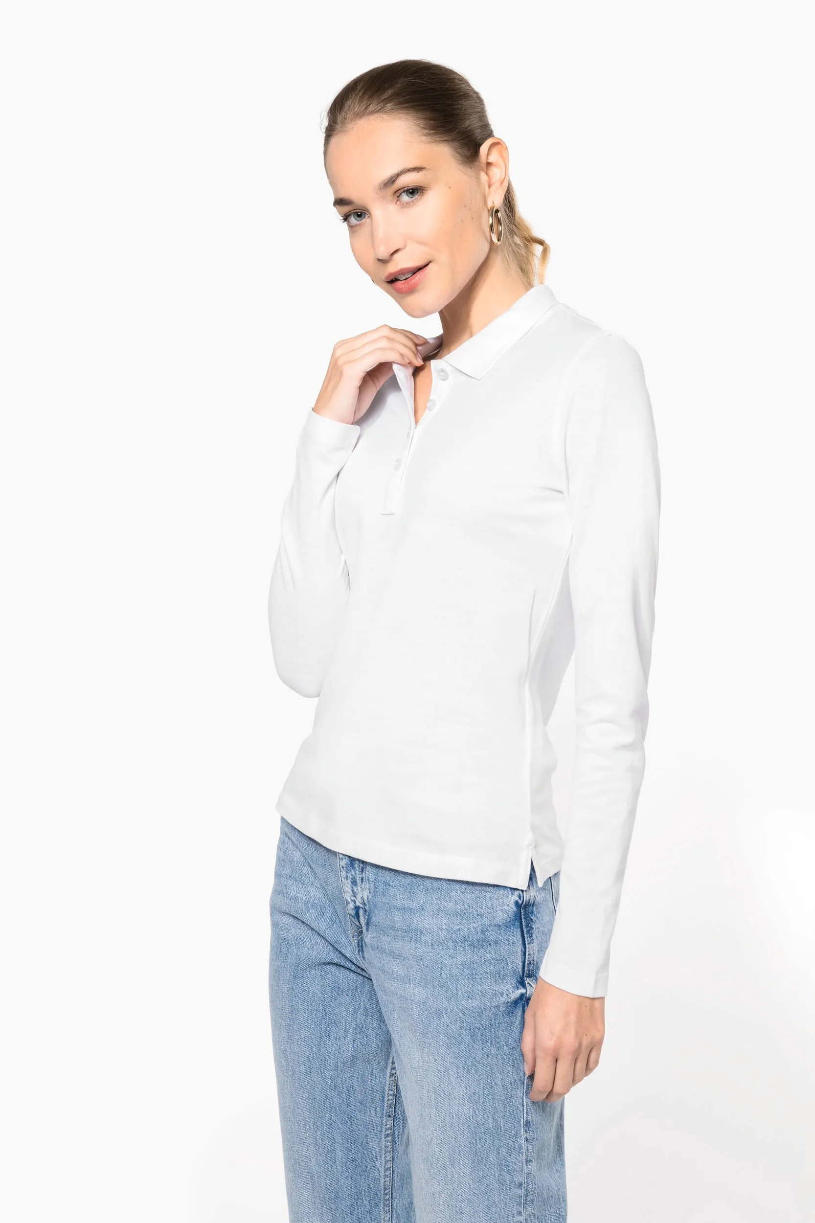 Polo piqué de manga larga de mujer