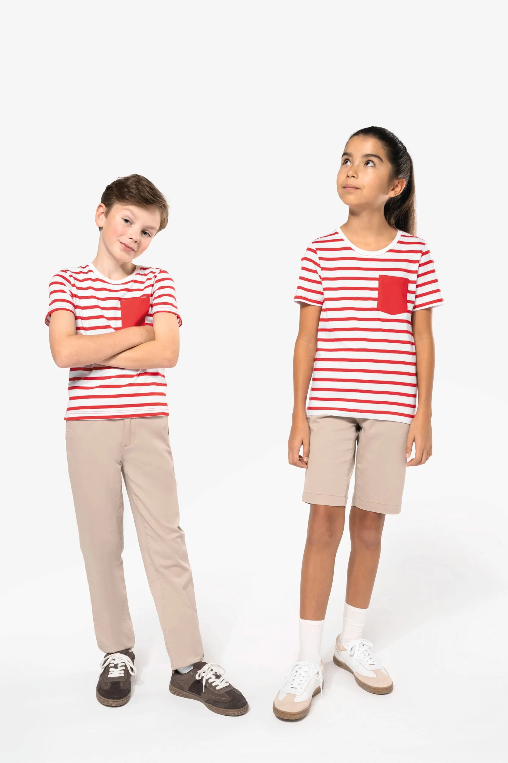 Camiseta Marinero a rayas con bolsillo manga corta para niños