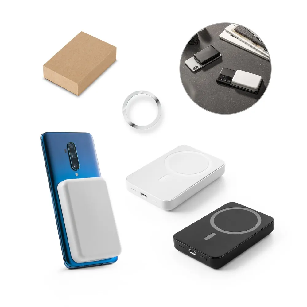 AMPERE 5. Power bank magnético de 5'000 mAh con cargador inalámbrico superrápido de 15W en ABS reciclado (100% rABS)