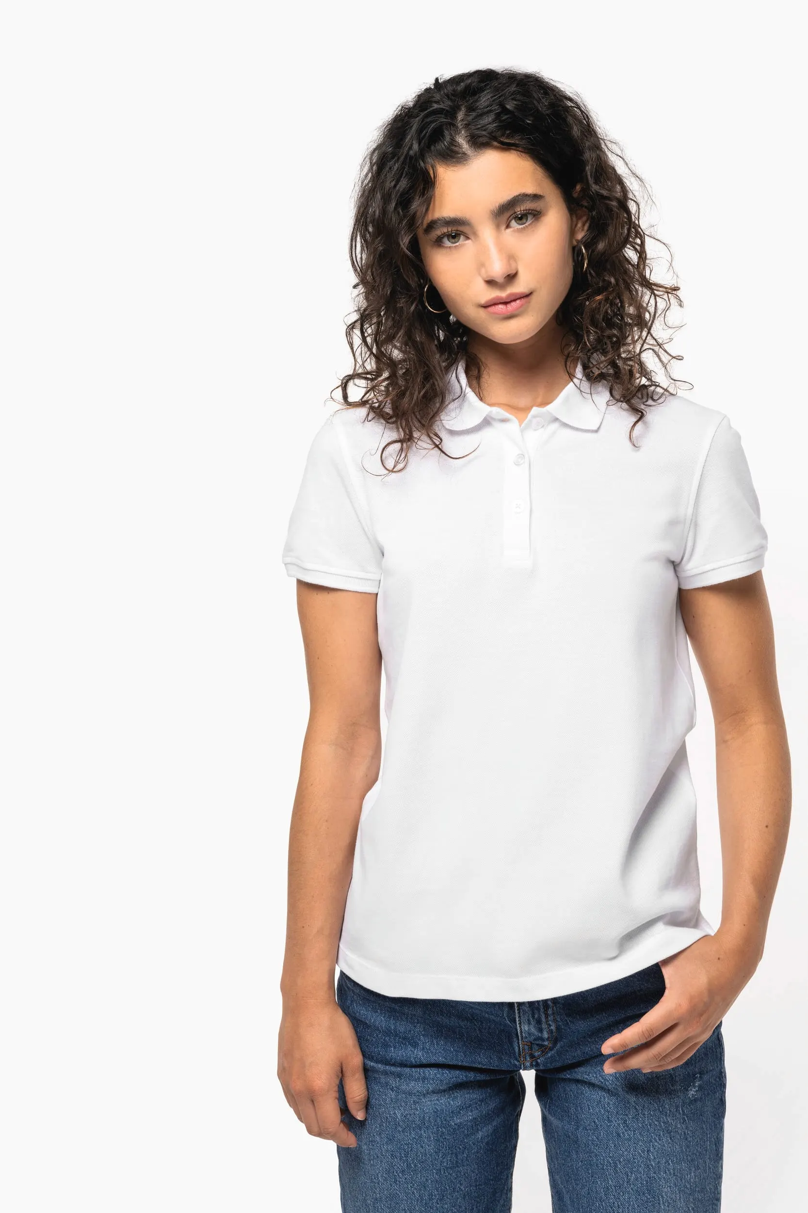 Polo de punto piqué manga corta mujer