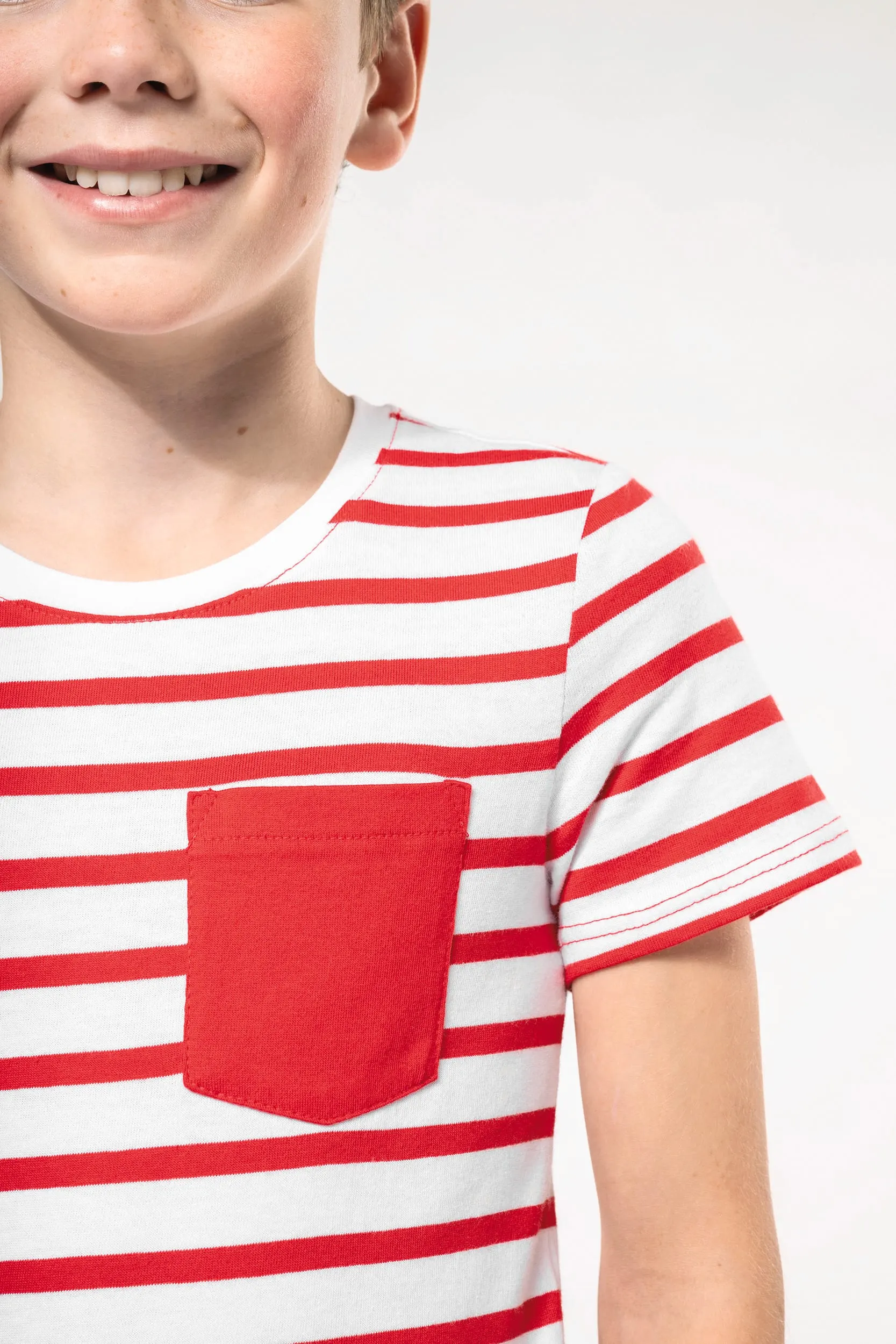 Camiseta Marinero a rayas con bolsillo manga corta para niños