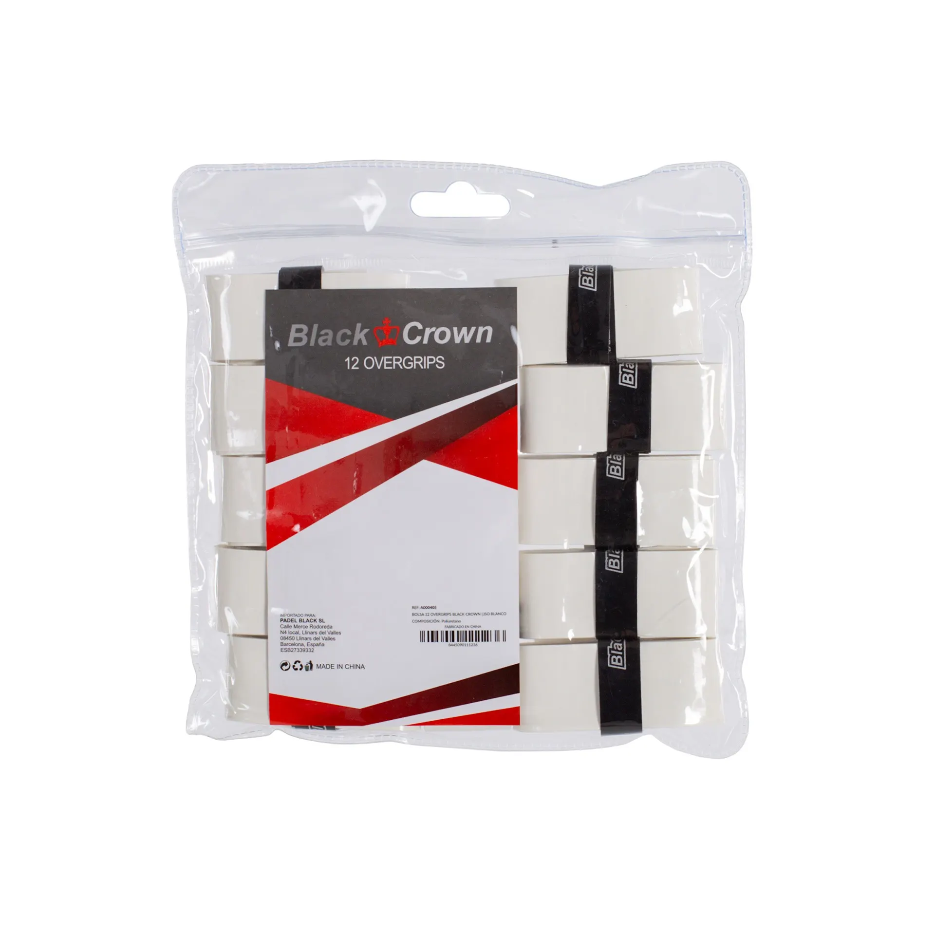 BOLSA 12 OVERGRIPS BLACK CROWN LISO BLANCO