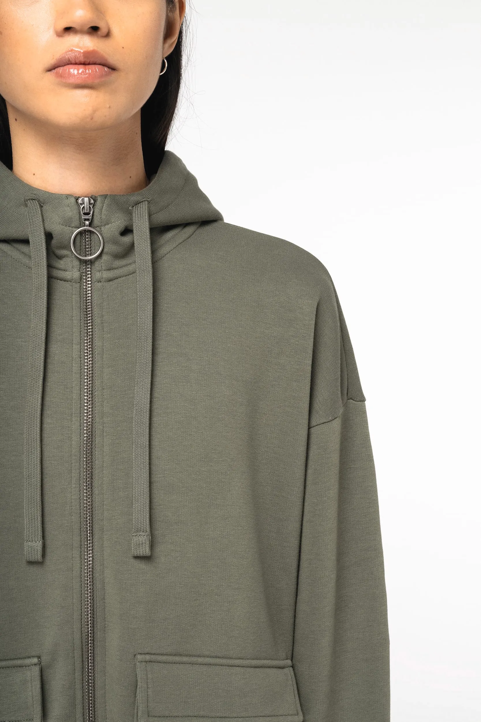 Sudadera ecorresponsable con cremallera y capucha French Terry mujer