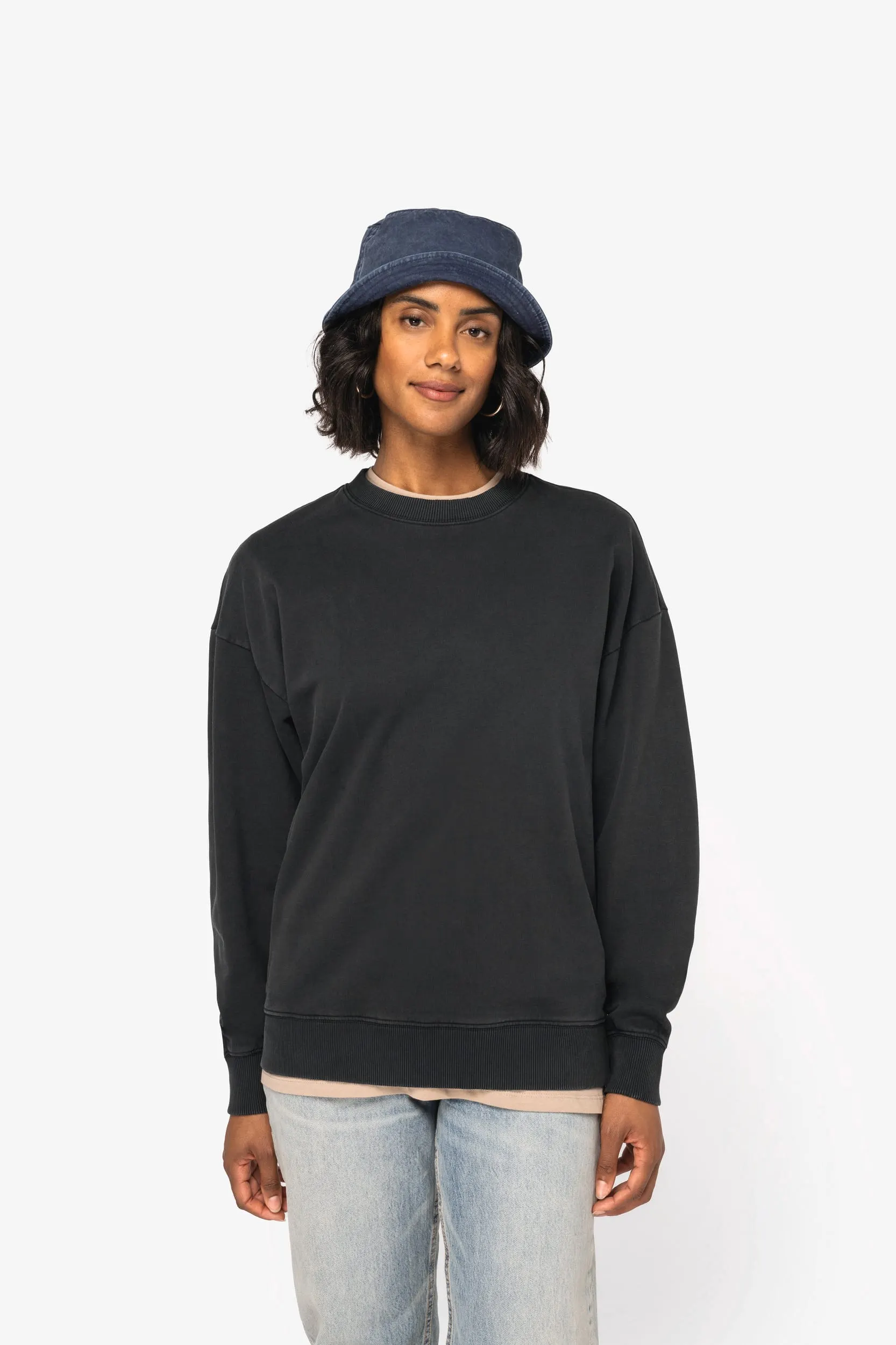 Sudadera ecorresponsable de cuello redondo efecto lavado oversize unisex