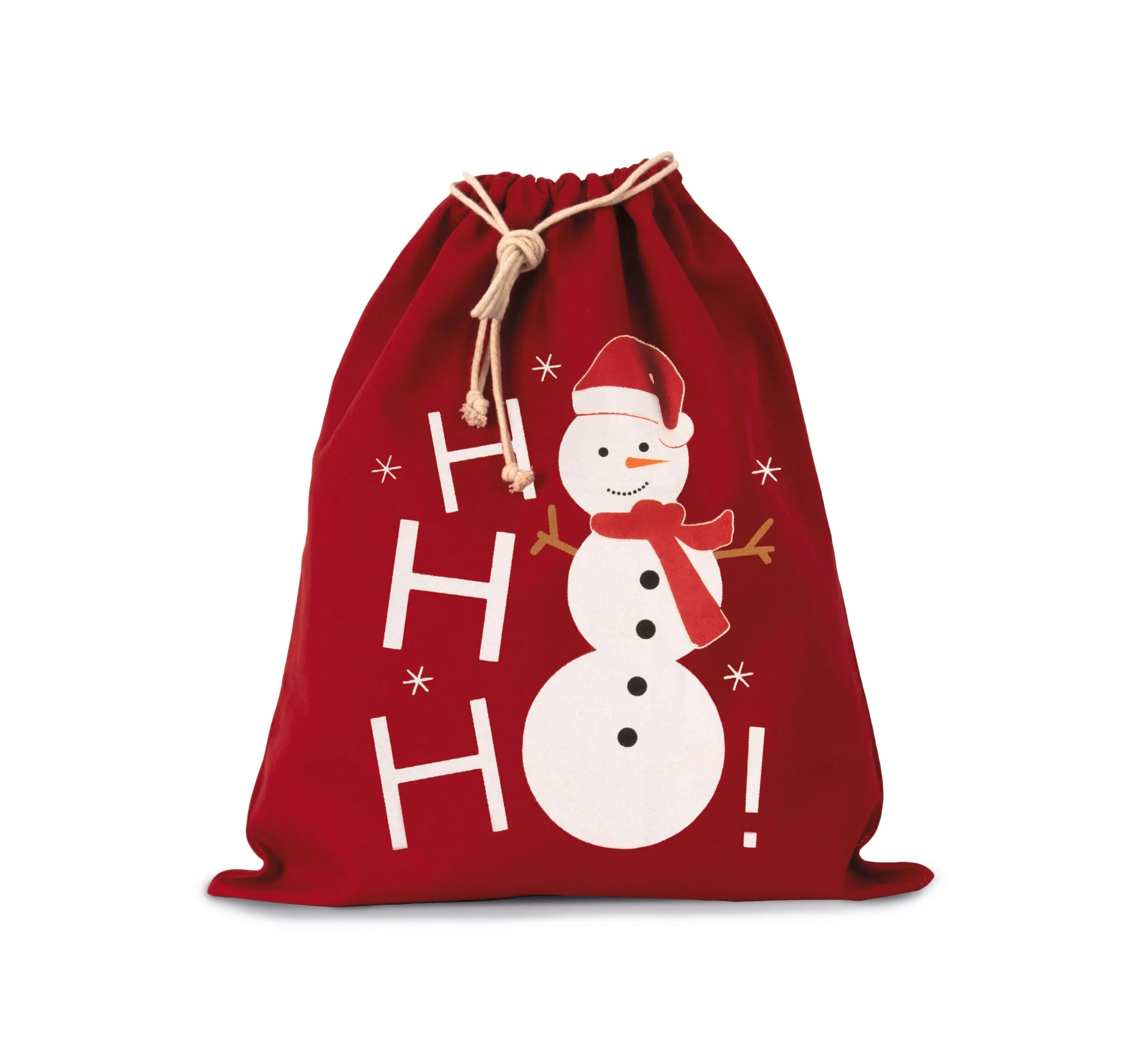 Bolsa algodón cierre cordón, diseño muñeco de nieve
