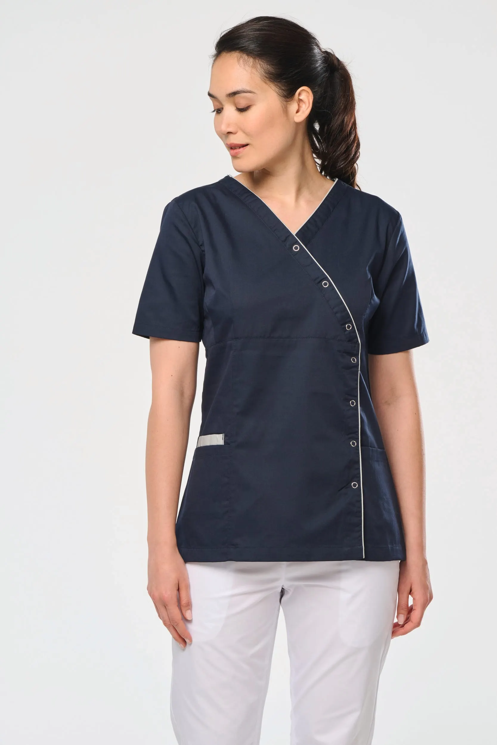 Blusa polialgodón con botones a presión mujer