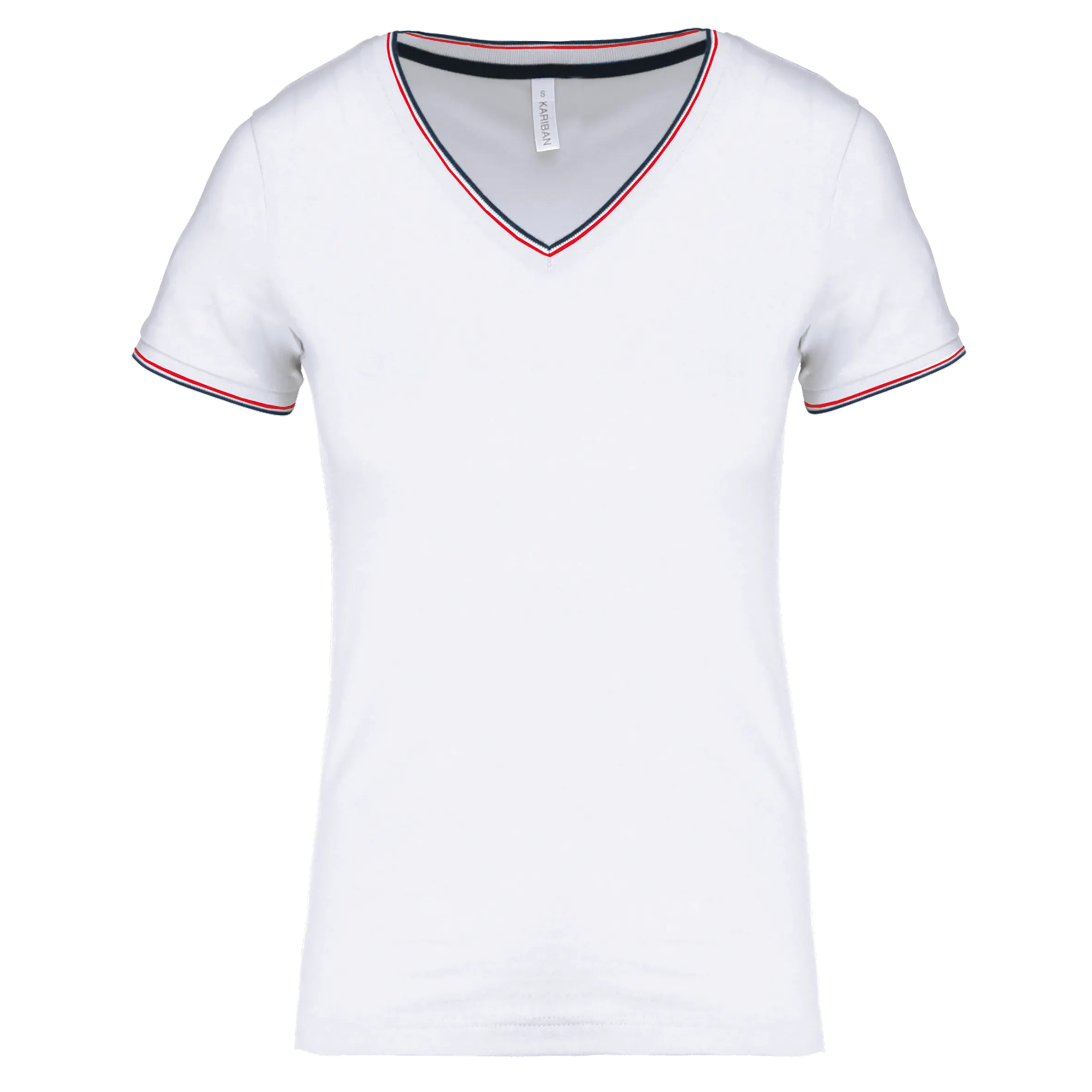 Camiseta de punto piqué con cuello de pico mujer