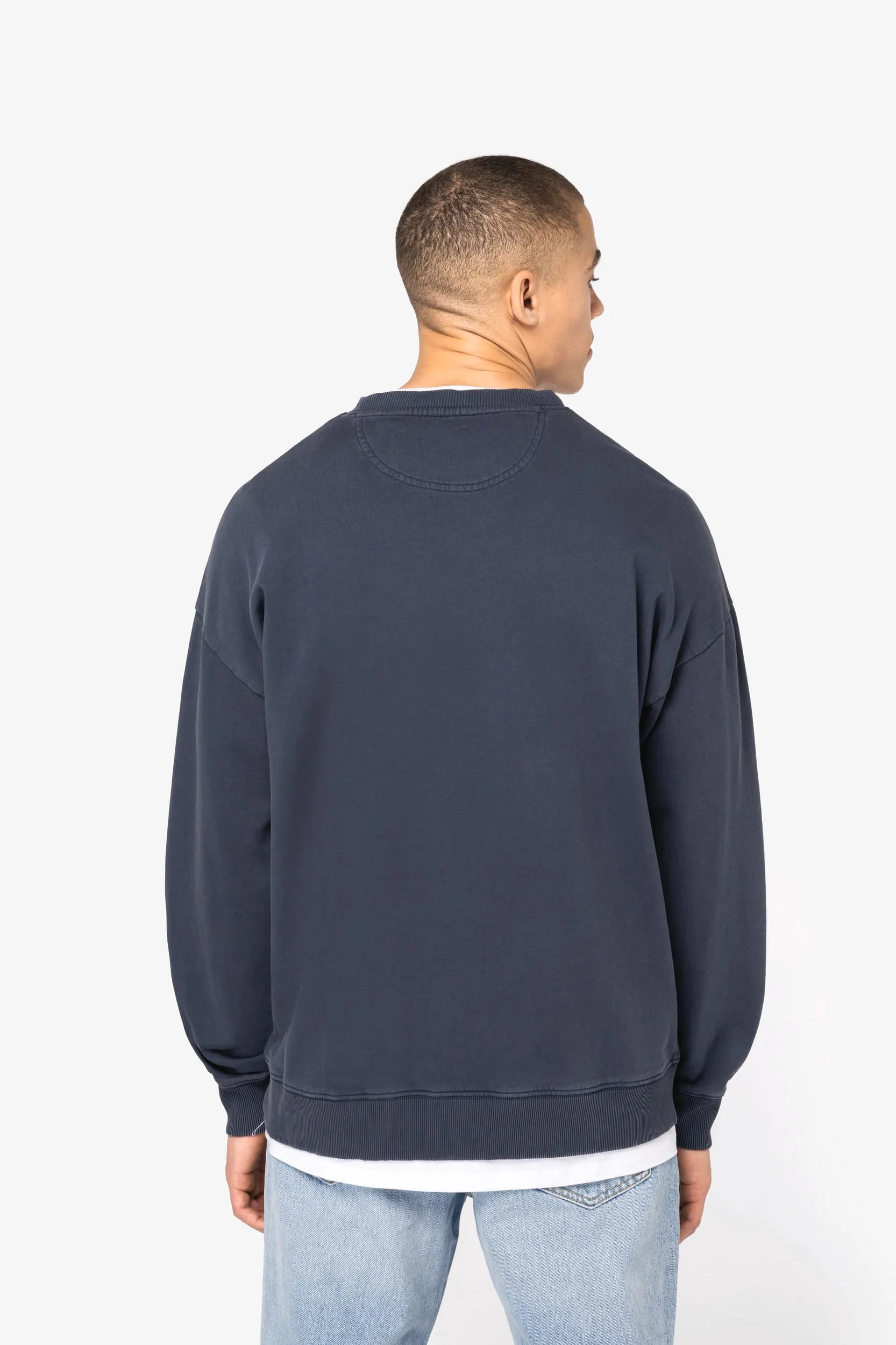 Sudadera ecorresponsable de cuello redondo efecto lavado oversize unisex