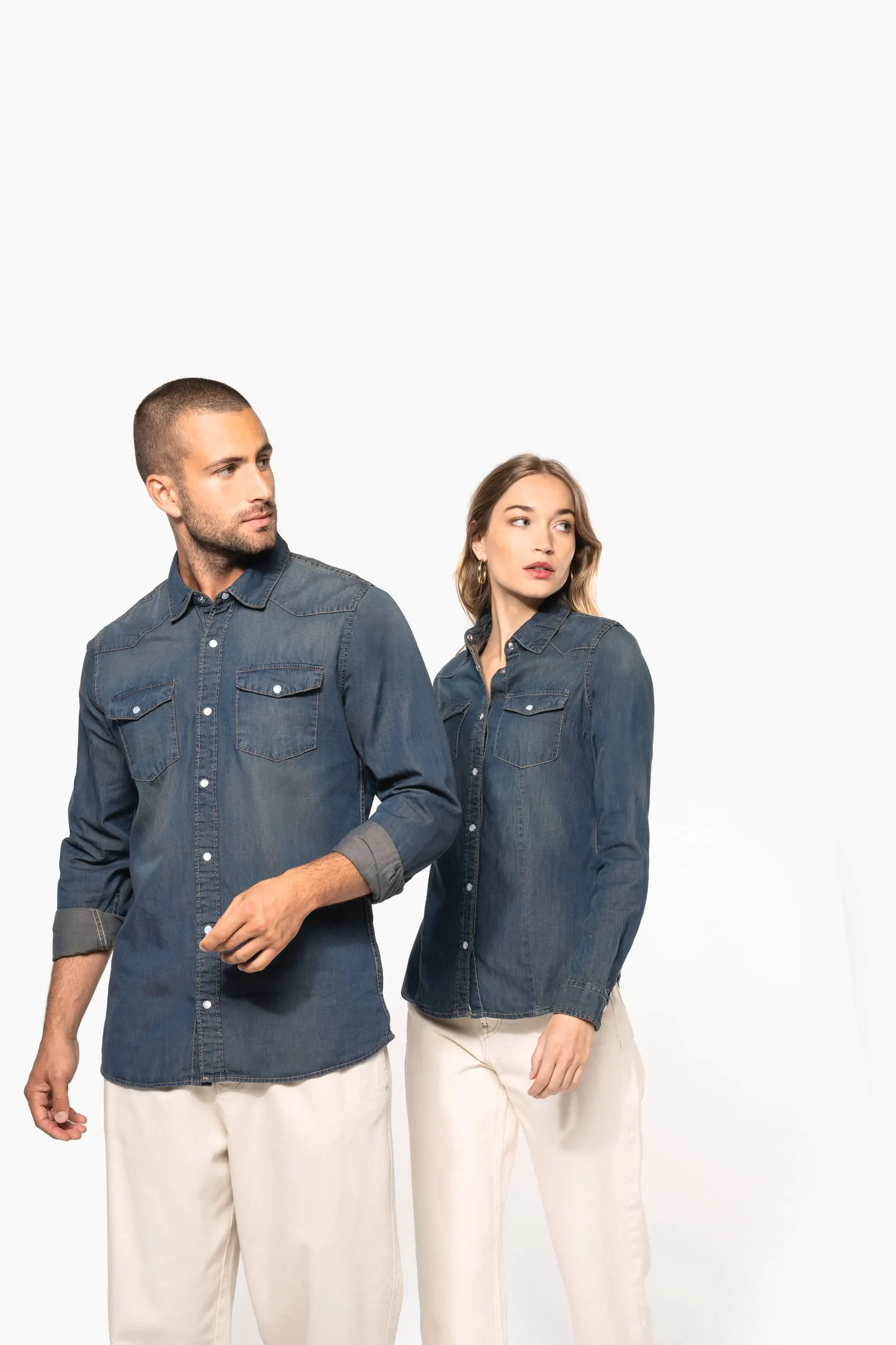 Camisa denim manga larga hombre