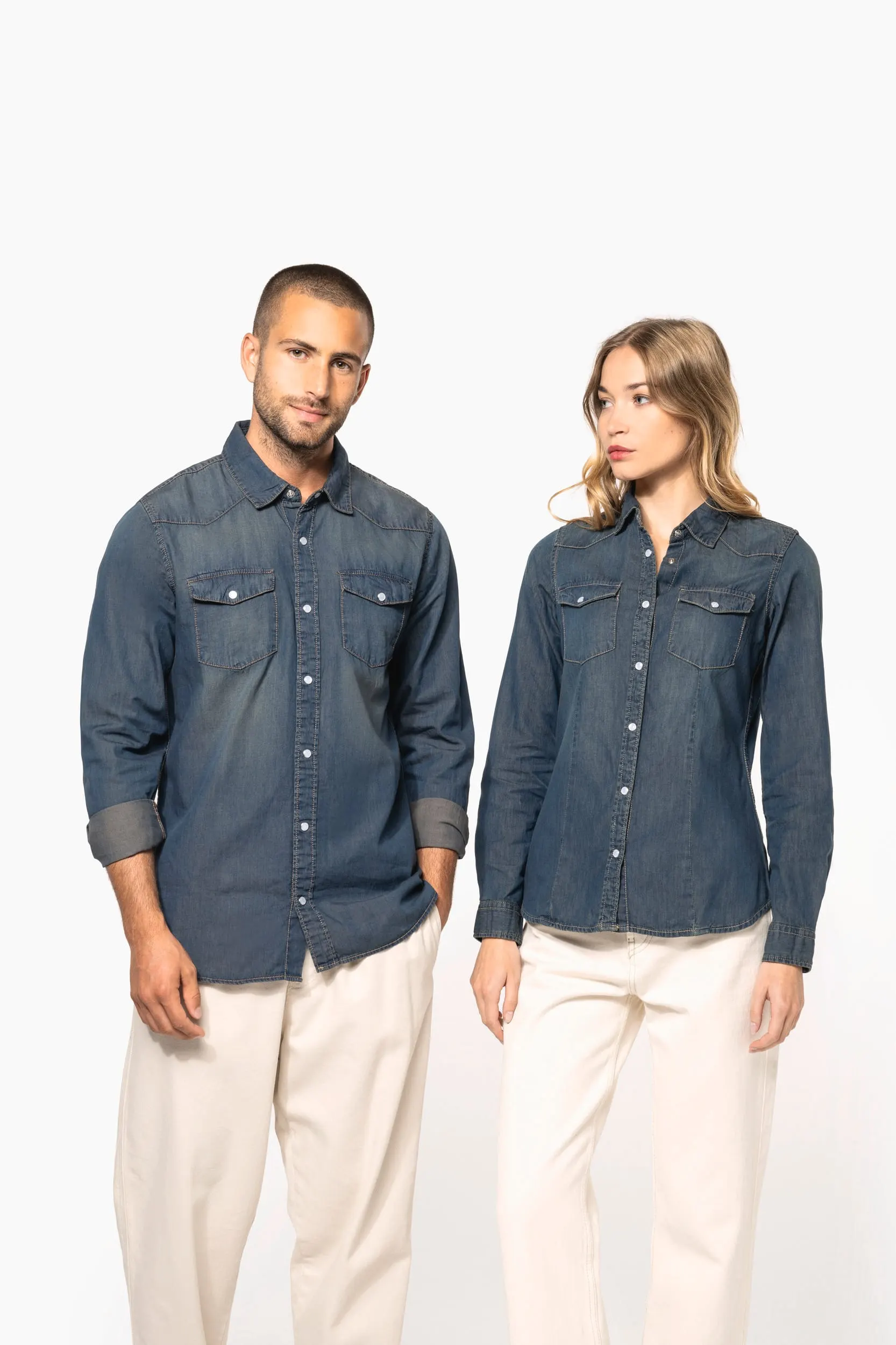 Camisa denim manga larga mujer