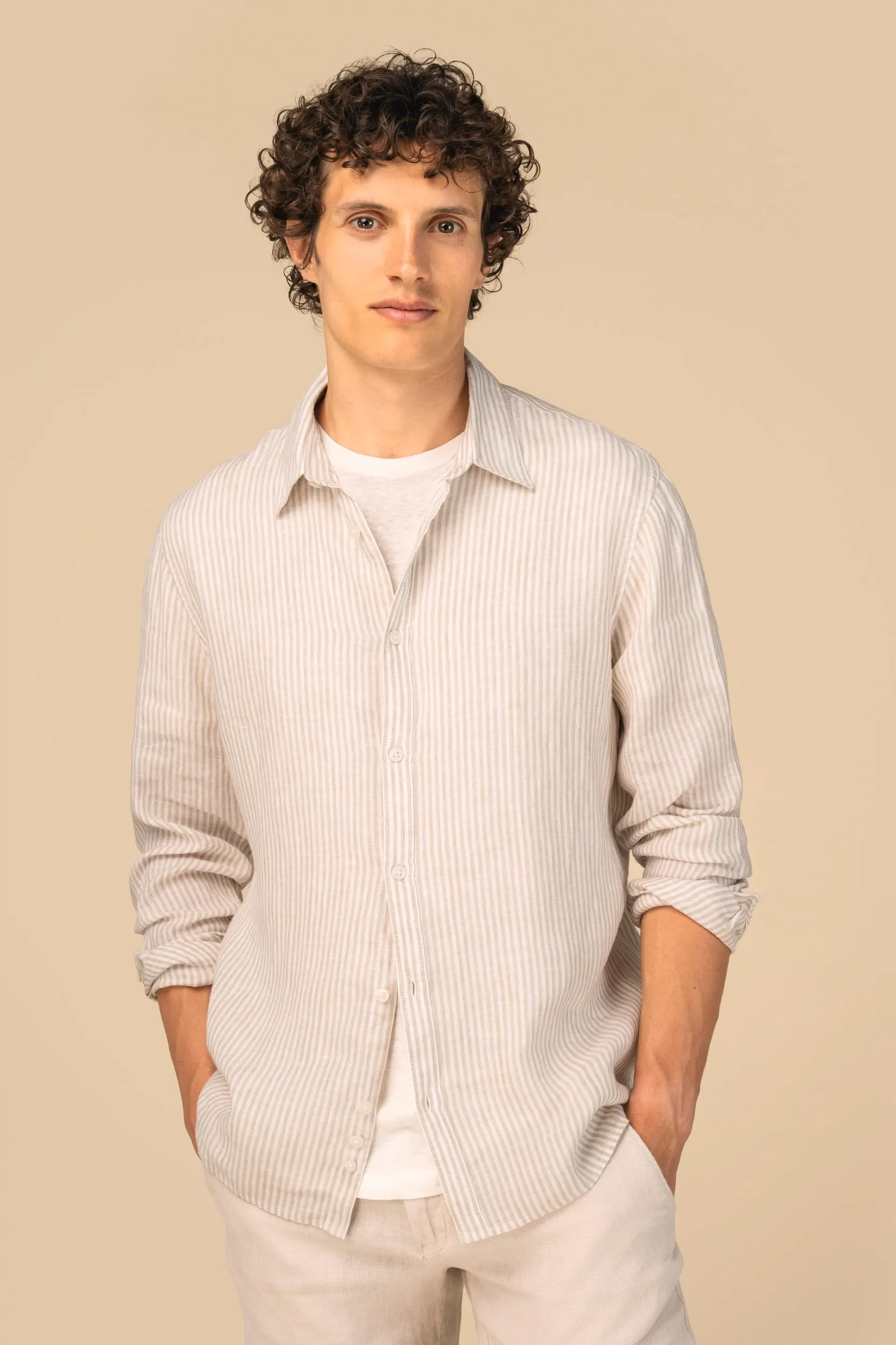 Camisa a rayas de lino para hombre