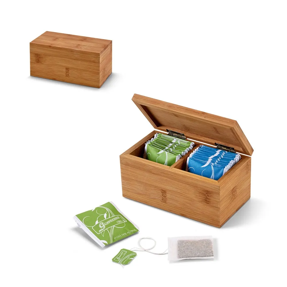 BURDOCK. Caja de té de bambú, con 2 compartimentos y cierre magnético