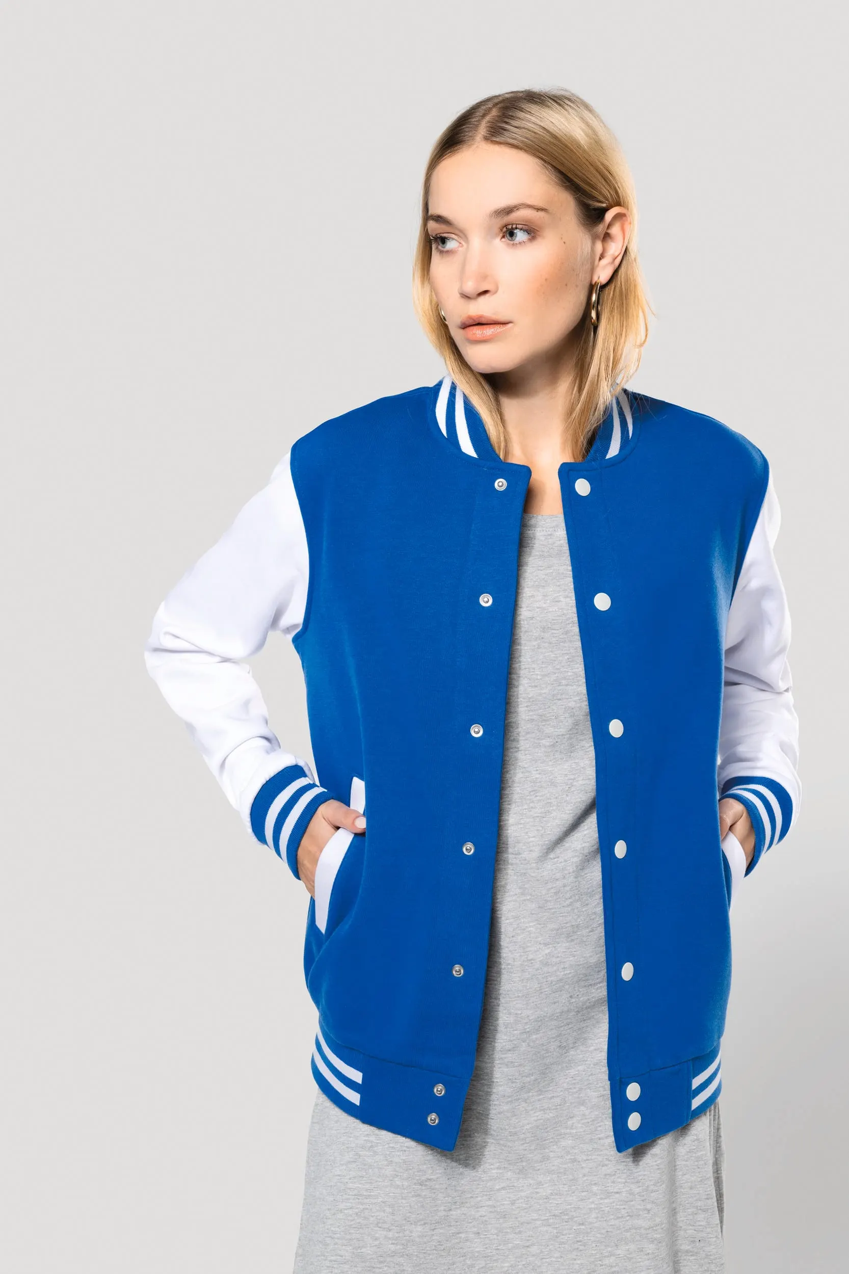 Cazadora de felpa tipo béisbolera unisex