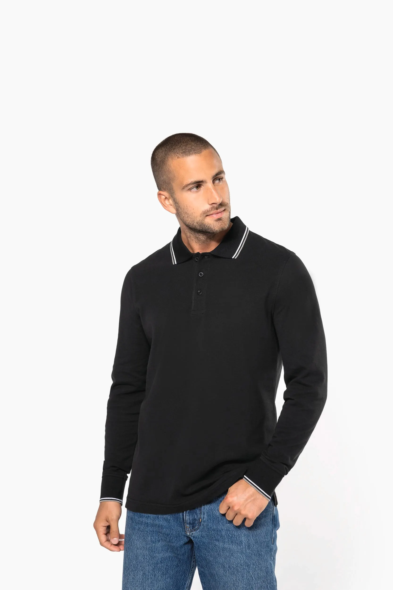 Polo piqué manga larga hombre