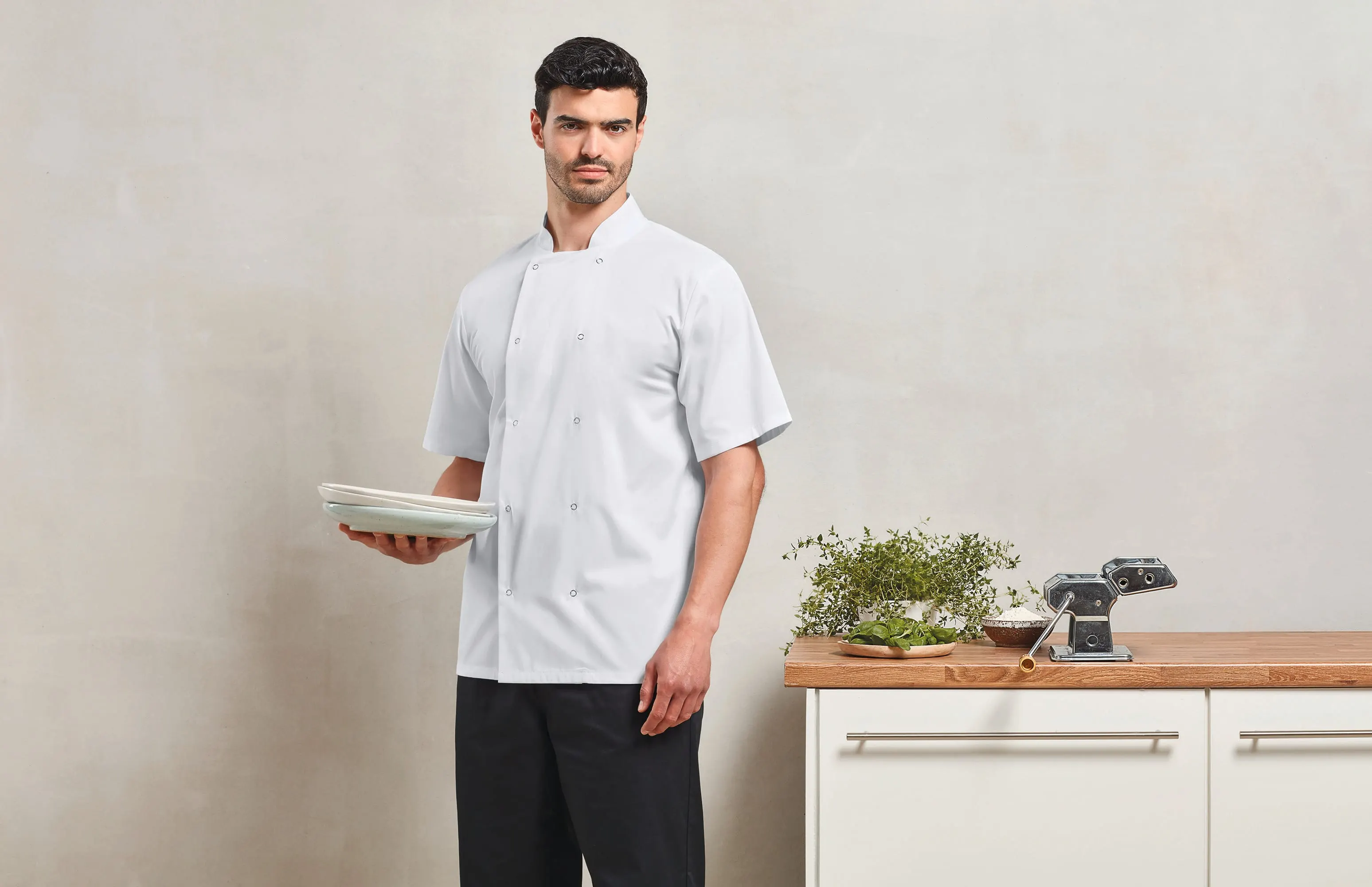 Chaqueta de cocina botones a presión manga corta