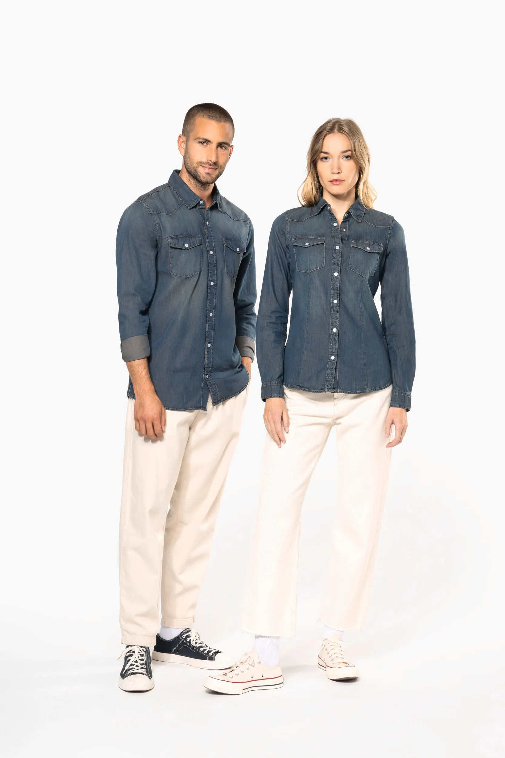 Camisa denim manga larga mujer