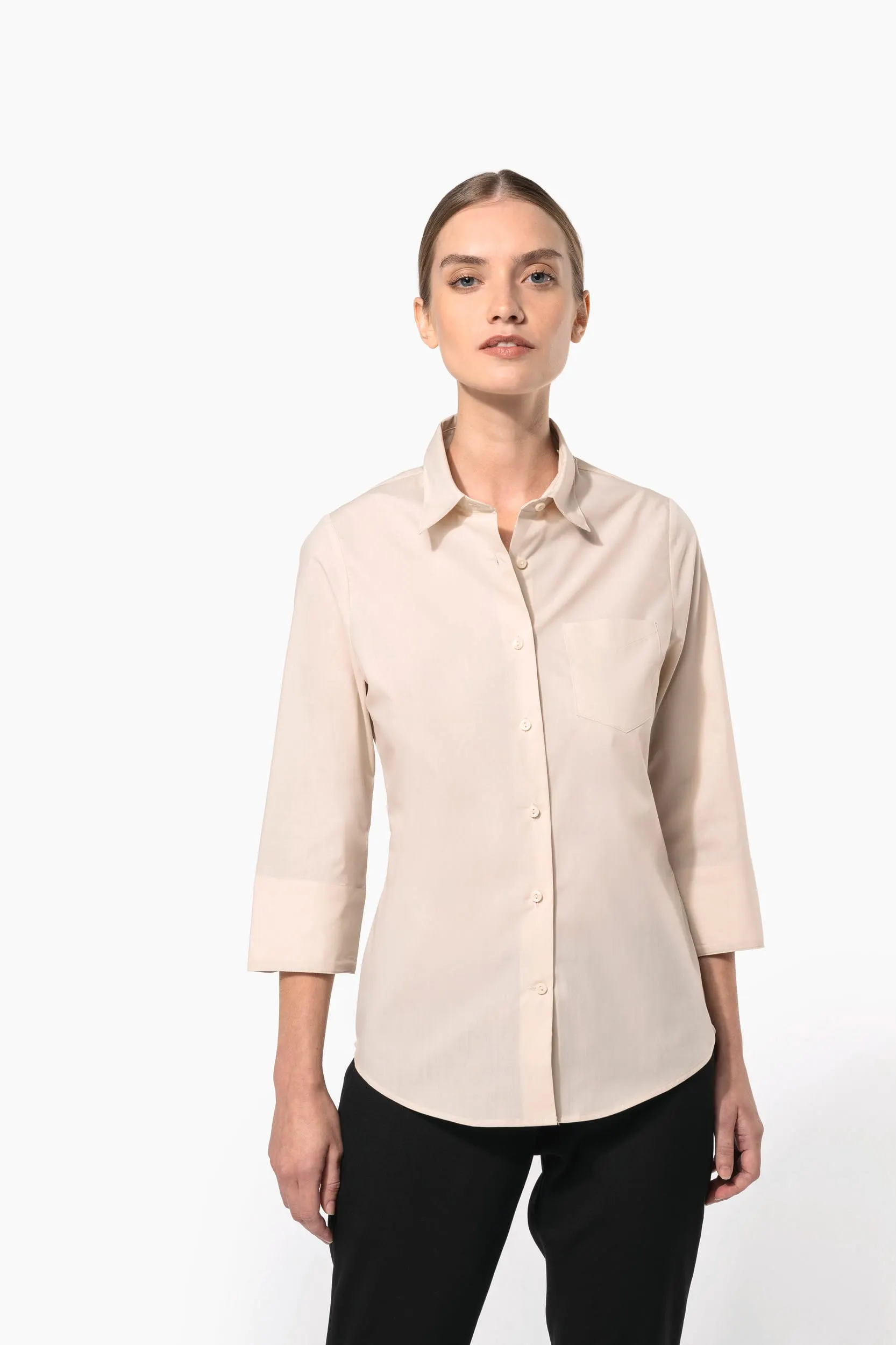 Camisa popelina de polialgodón manga 3/4 de fácil cuidado mujer
