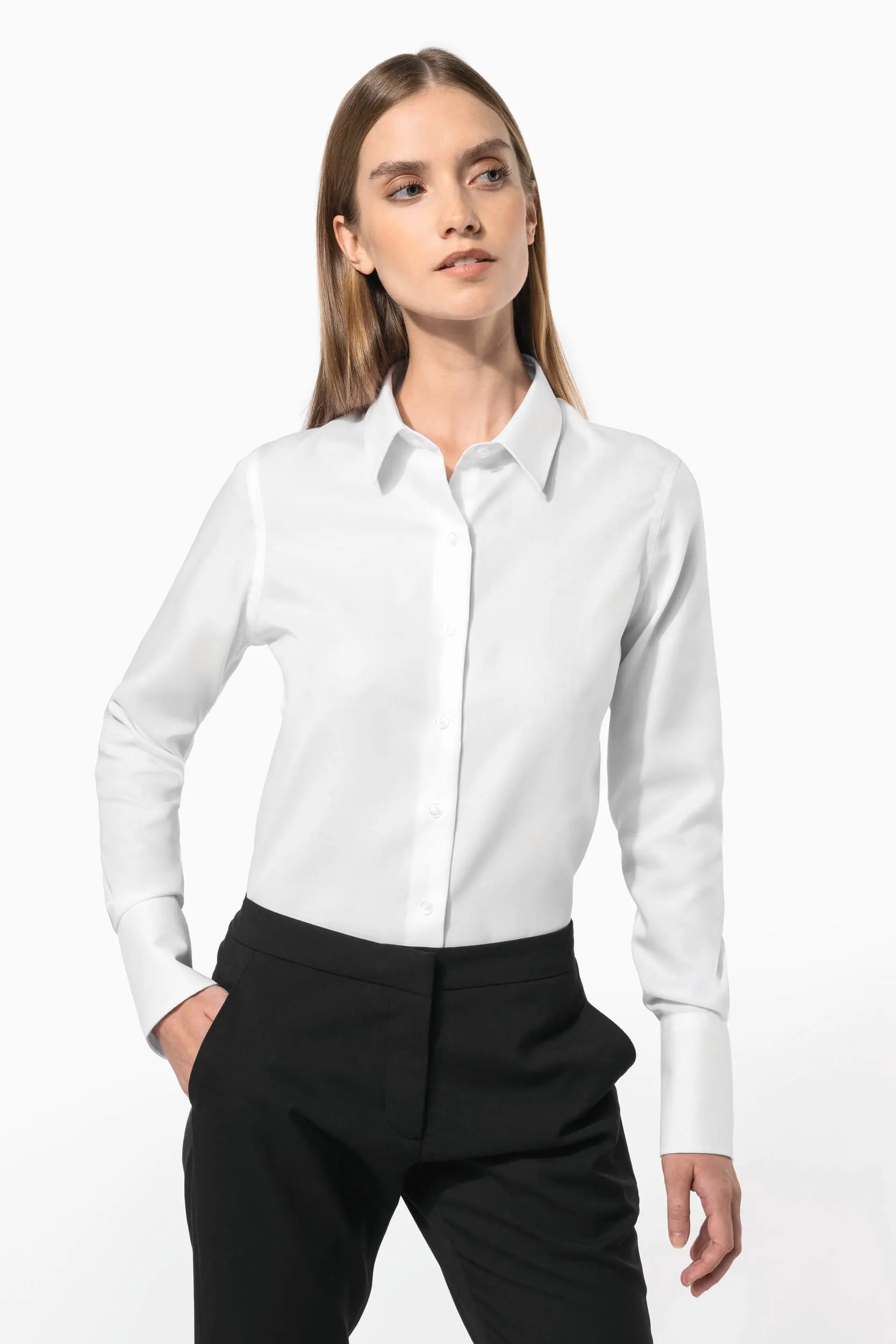 Camisa no-plancha manga larga mujer