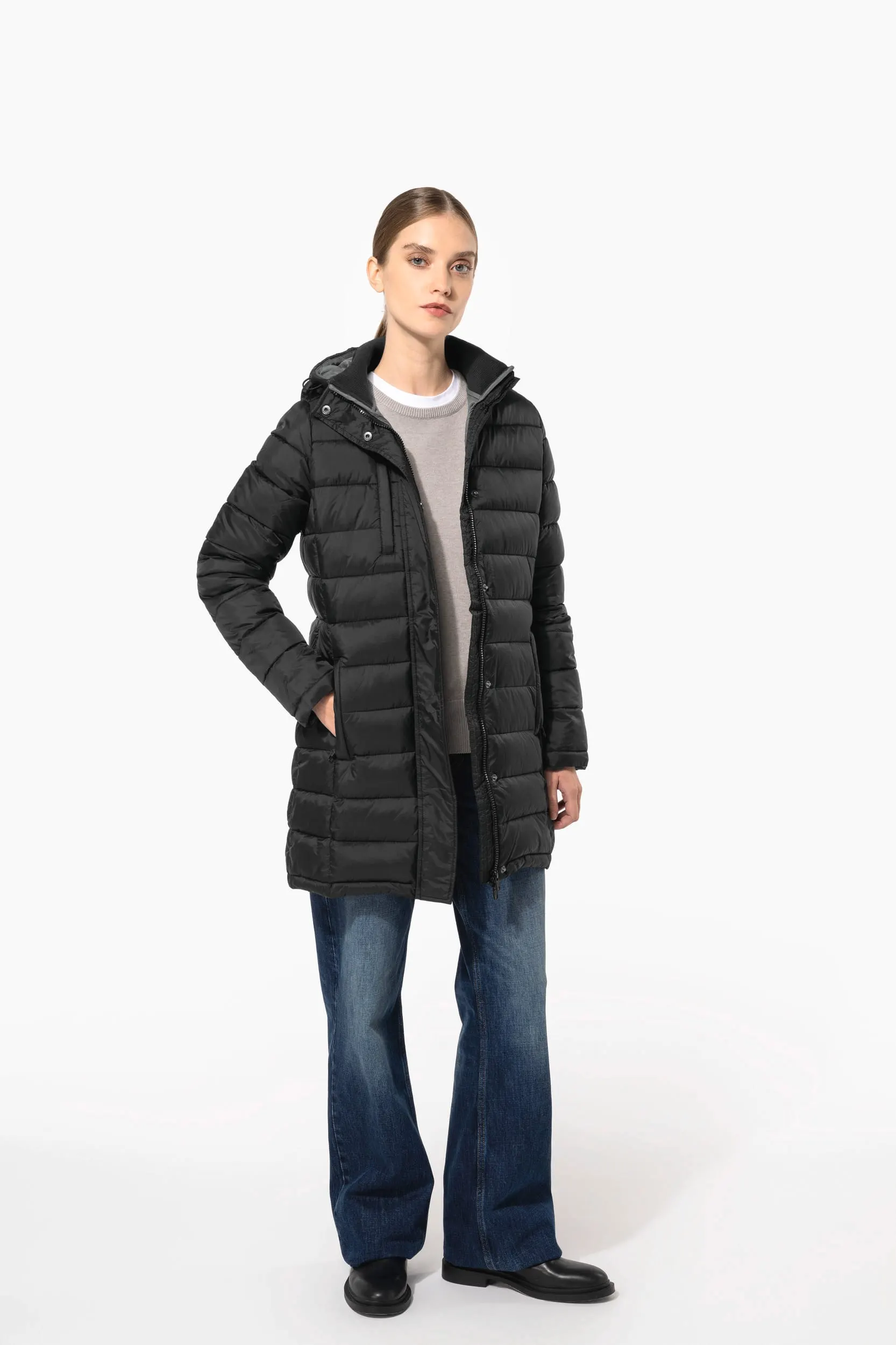 Parka ligera acolchada con capucha para mujer