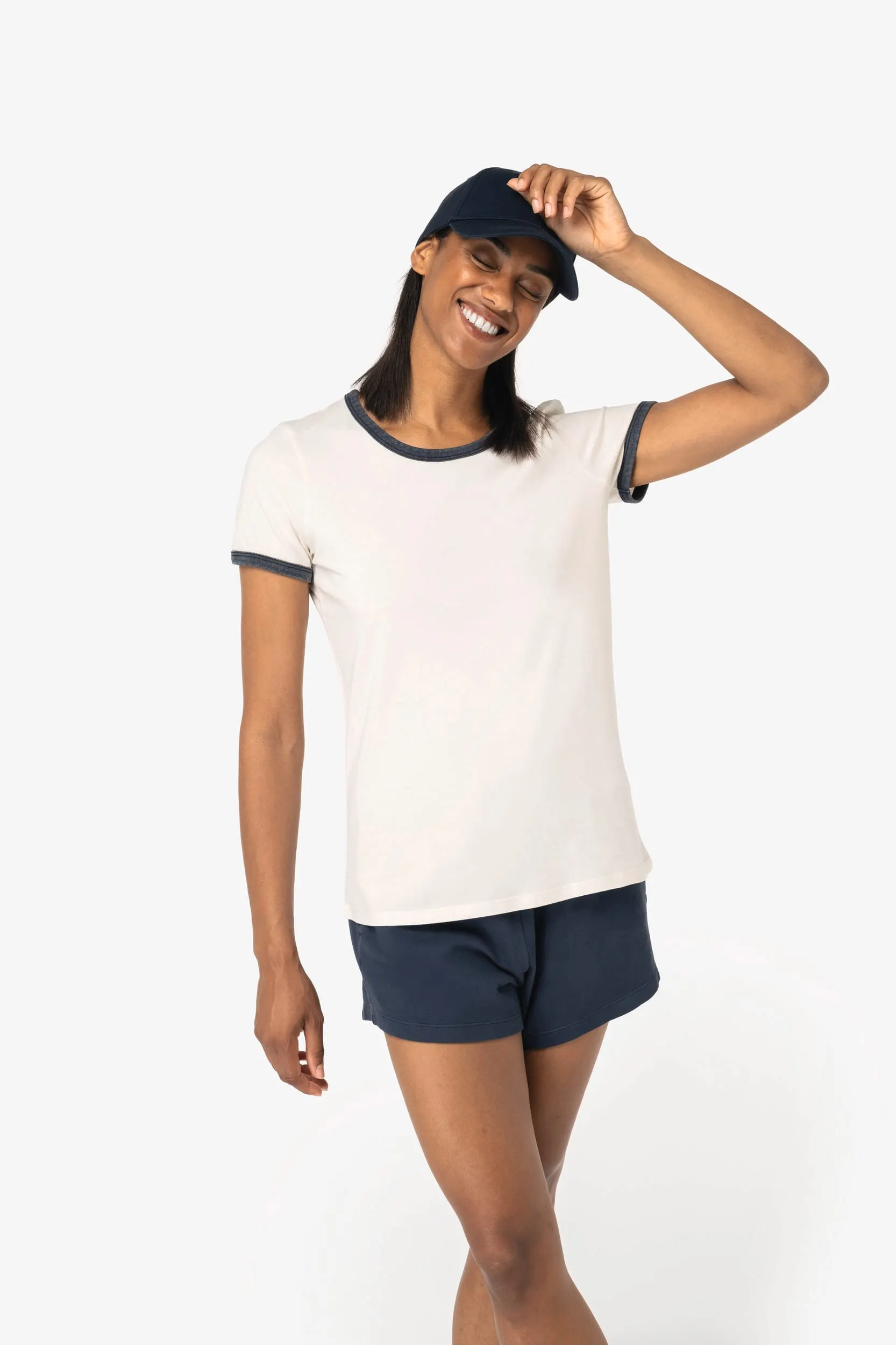 Camiseta ringer ecorresponsable con ribetes contrastados efecto lavado mujer