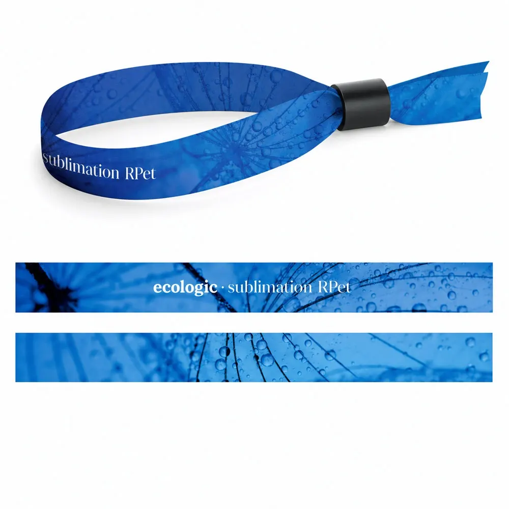 Muestra impresa de Lanyard SUBLIMACIÓN Slim II (15 mm) pulsera fabricada en poliéster reciclado (100% rPET)
