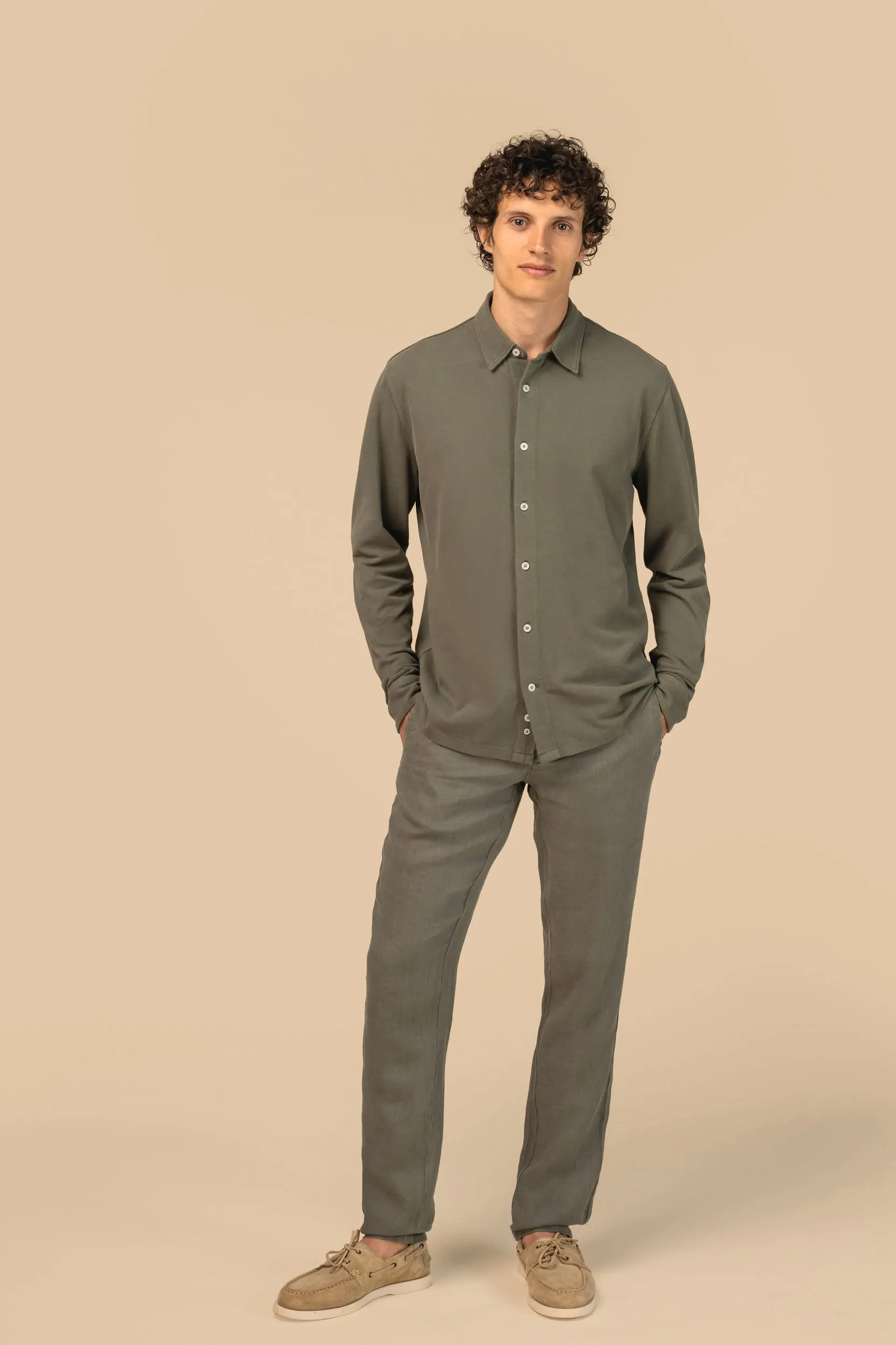 Camisa ecológica desteñida de punto piqué para hombre