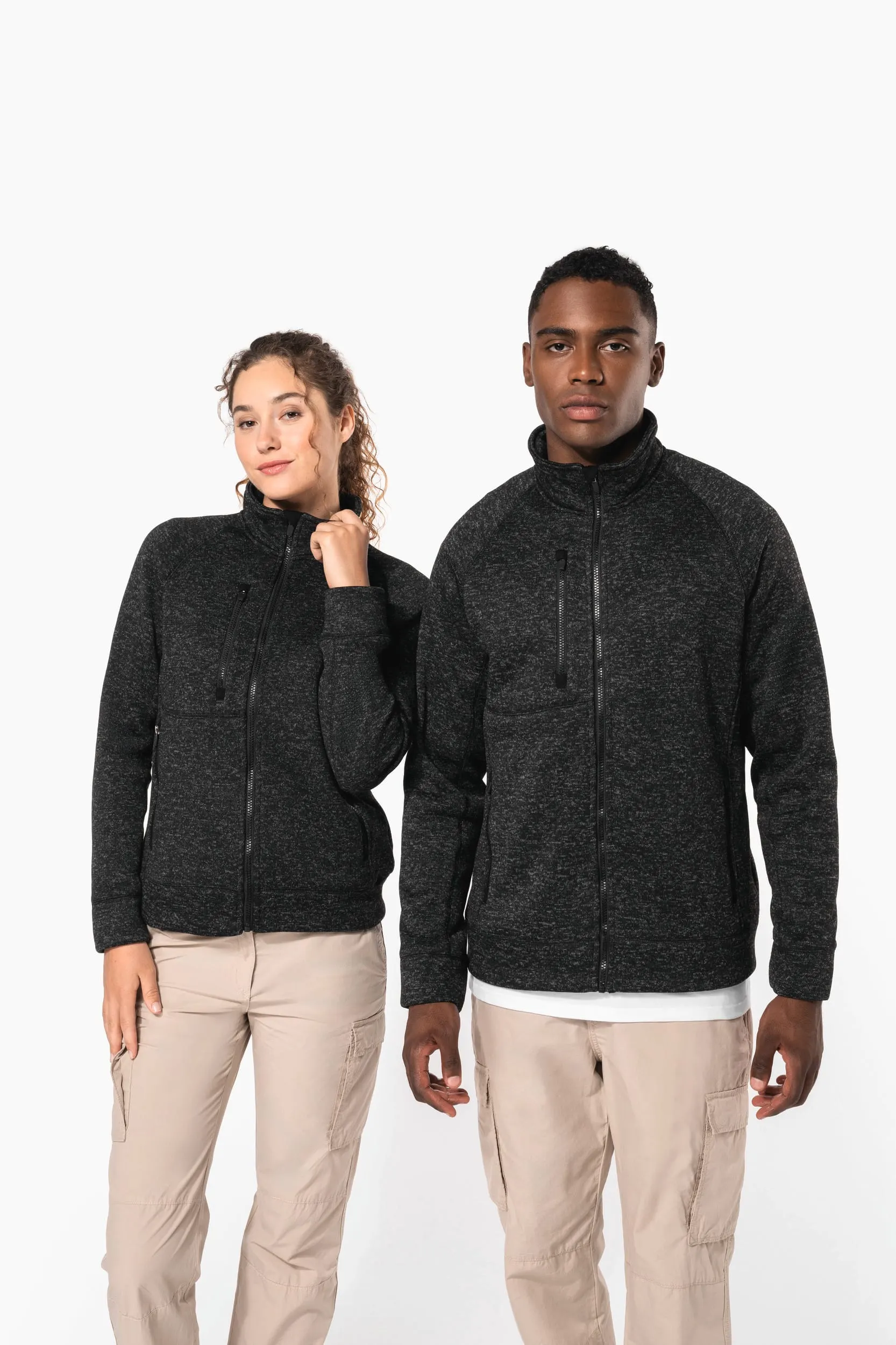 Chaqueta jaspeada con cremallera hombre