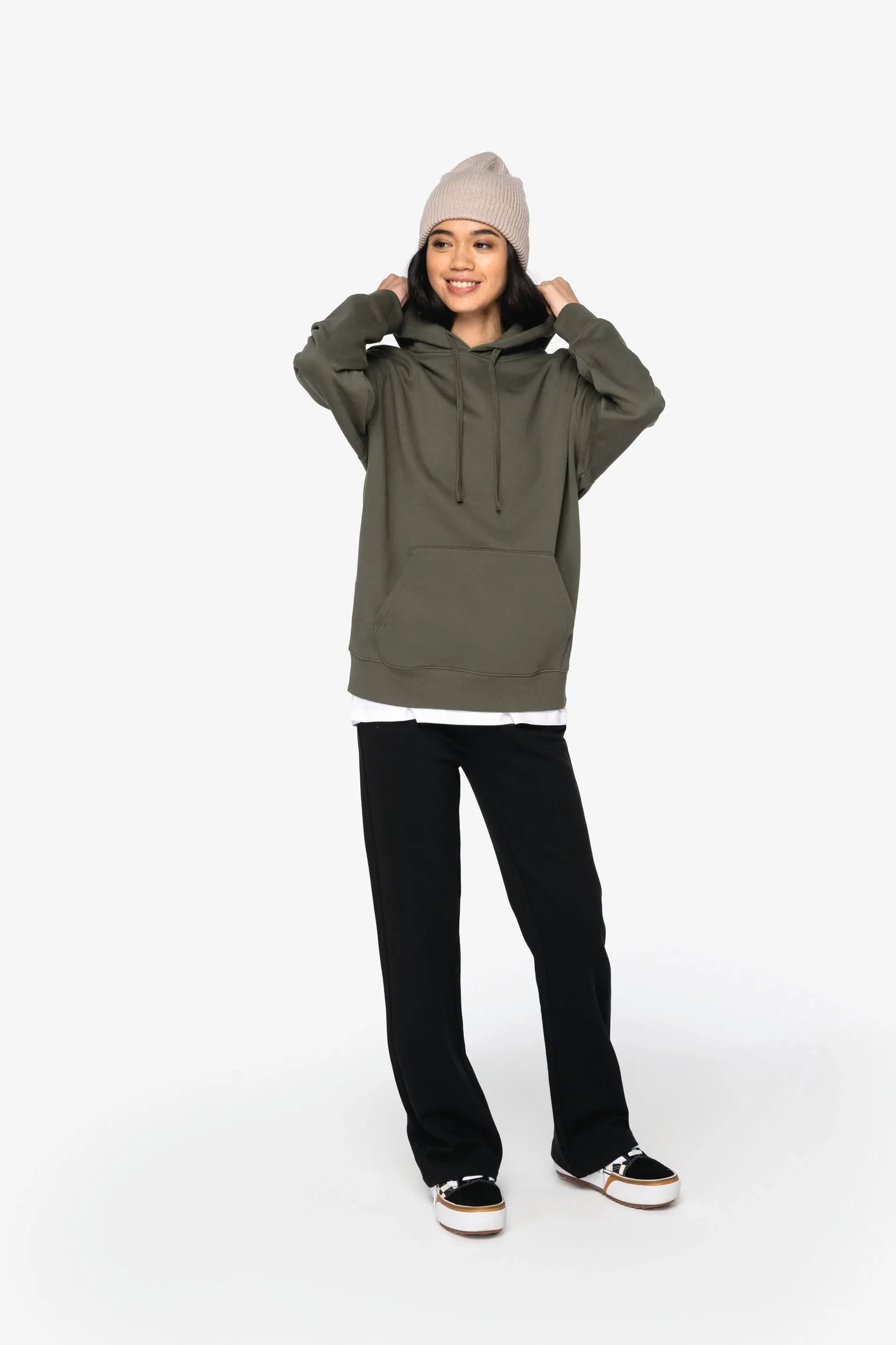 Sudadera ecorresponsable con capucha y hombros caídos felpa perchada unisex
