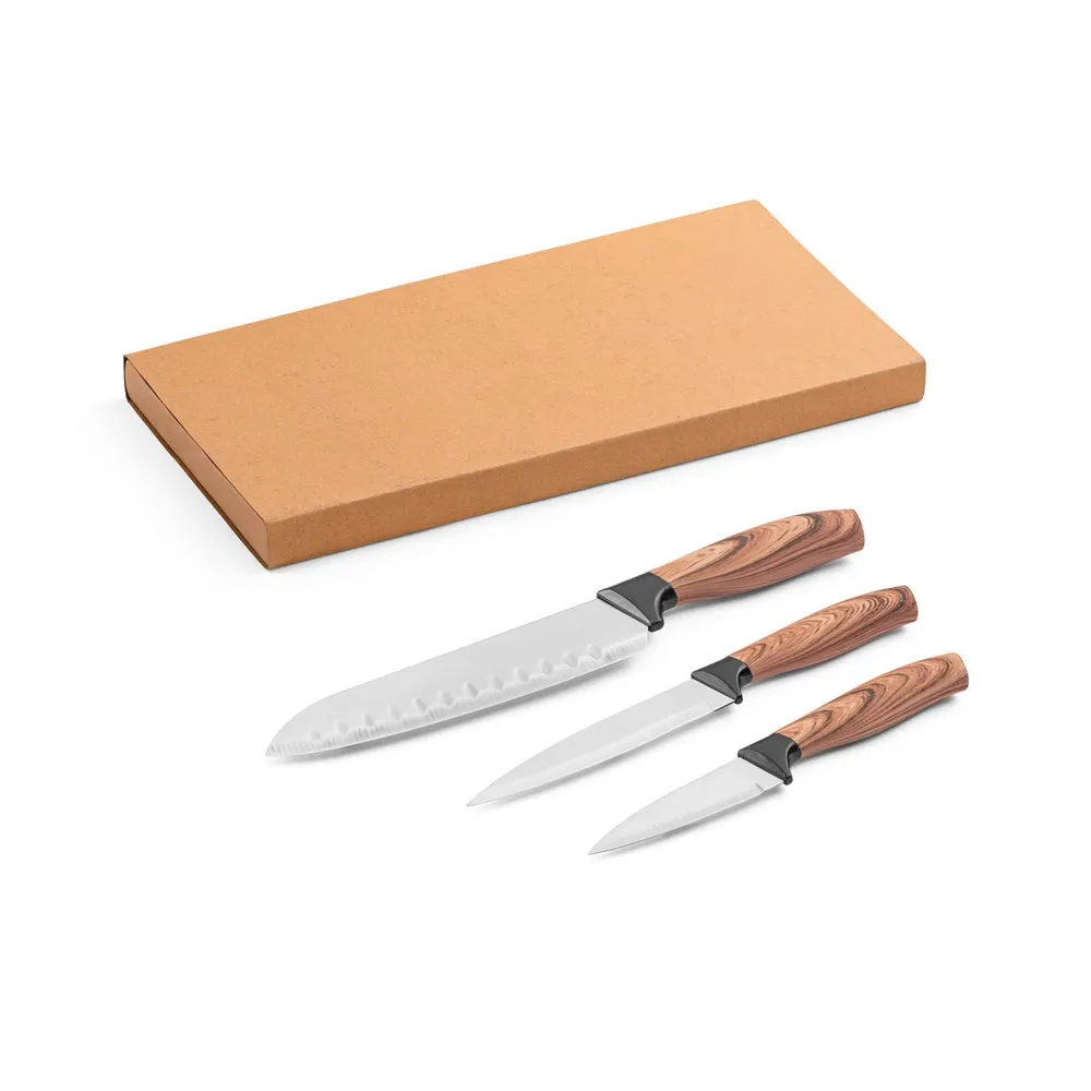 BAHARAT. Juego de 3 cuchillos de cocina con hojas de acero inoxidable y mangos ergonómicos