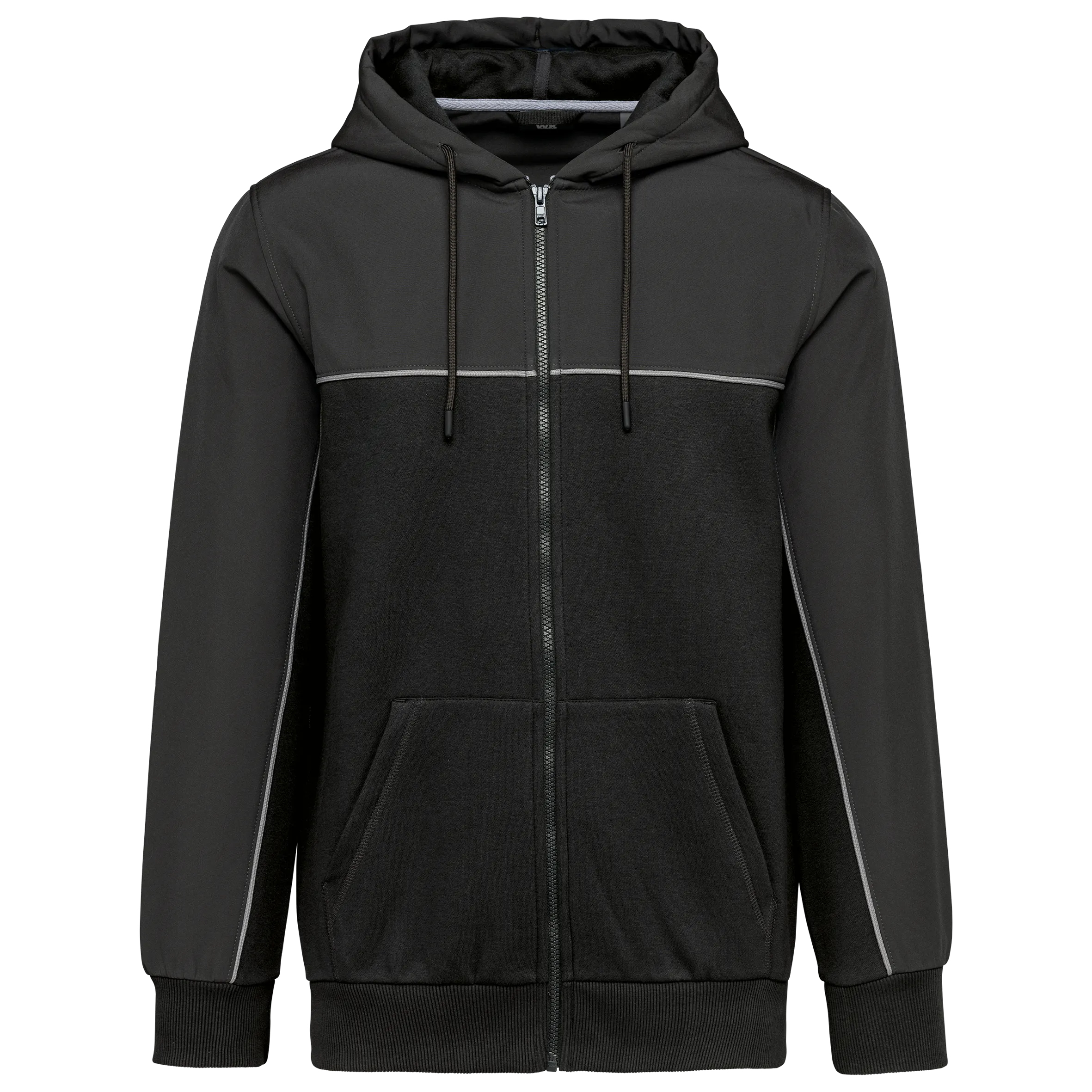 Chaqueta felpa bicolor con capucha y cremallera ecorresponsable unisex