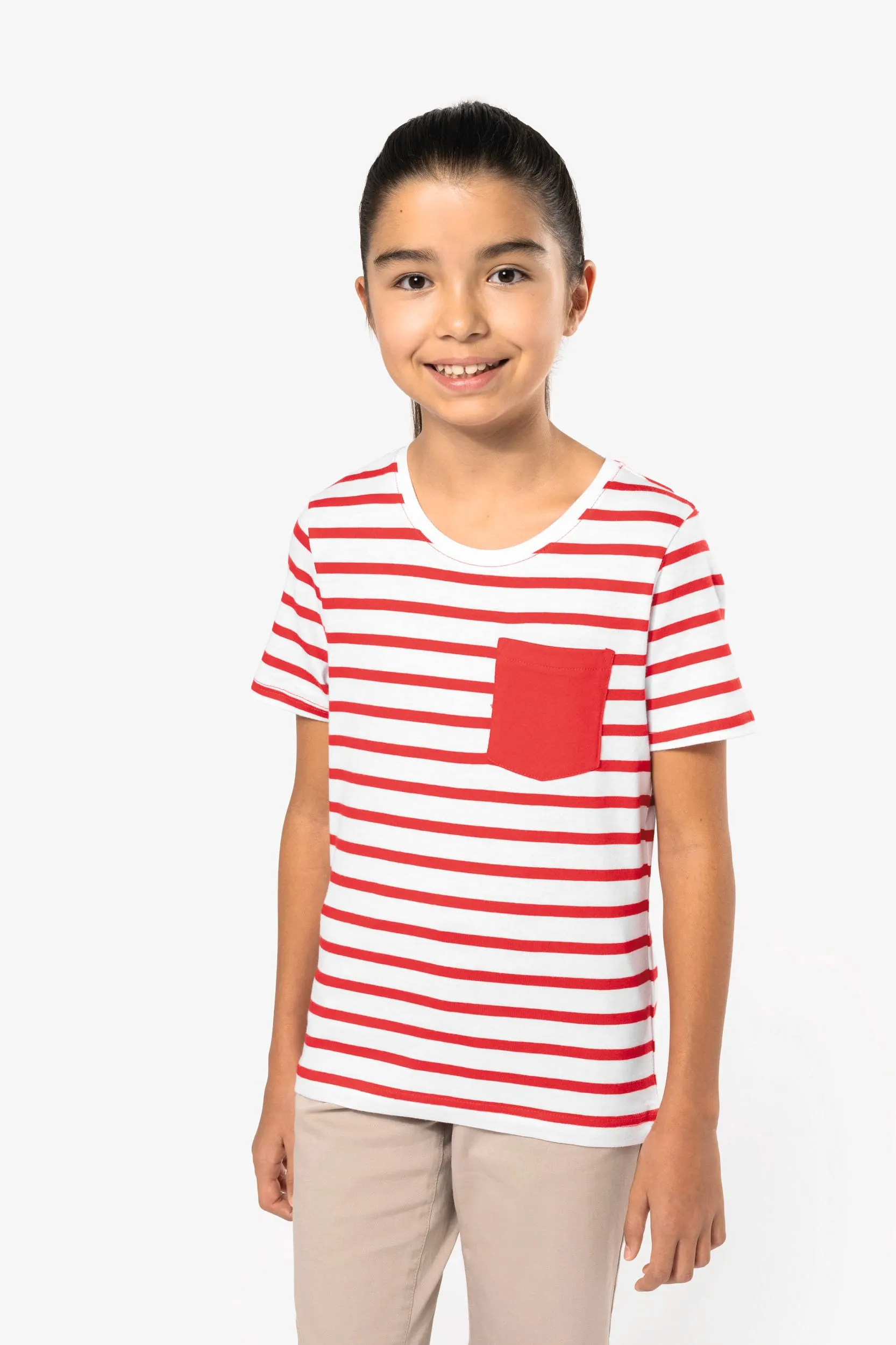 Camiseta Marinero a rayas con bolsillo manga corta para niños